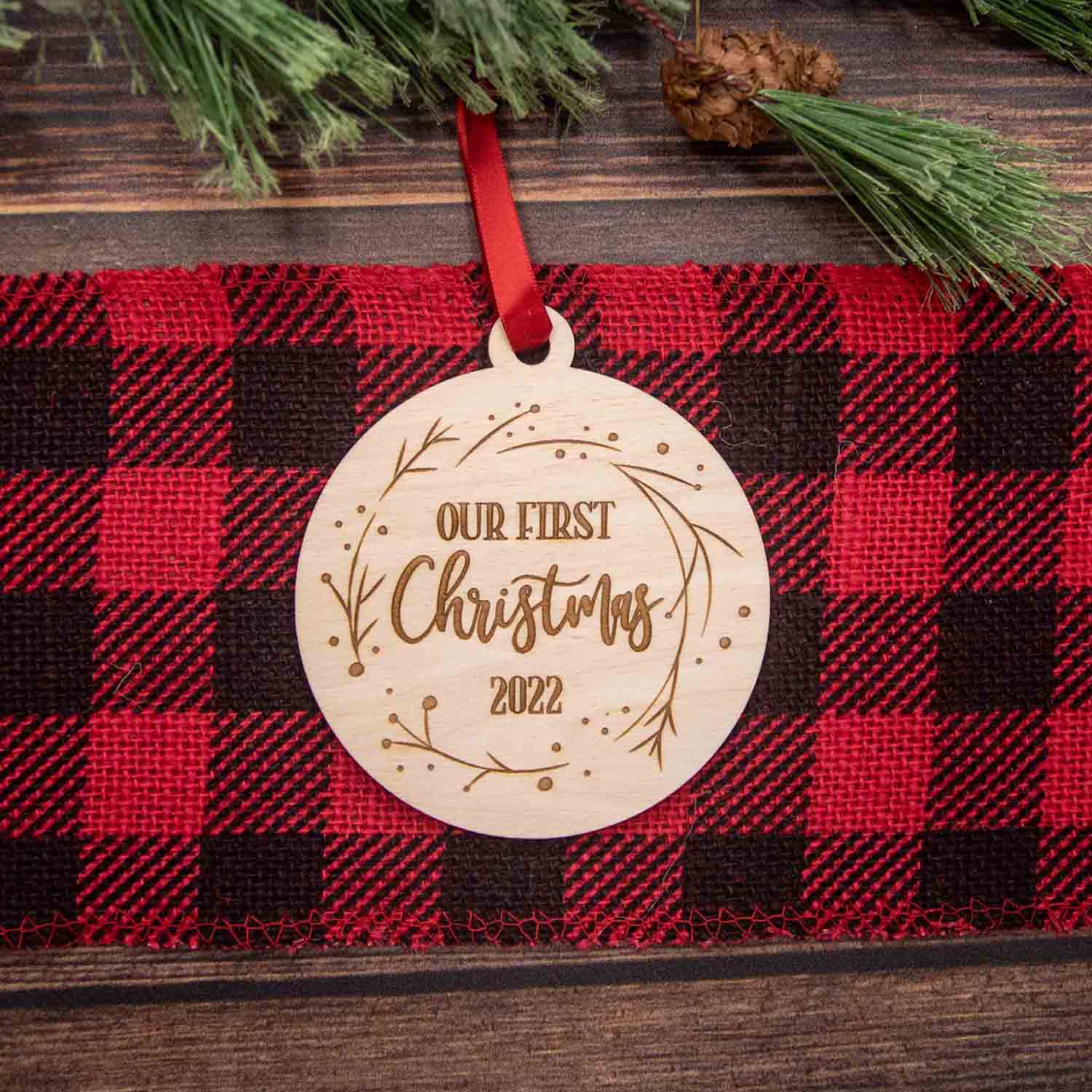 Our First Christmas Married Wood Christmas Ornament