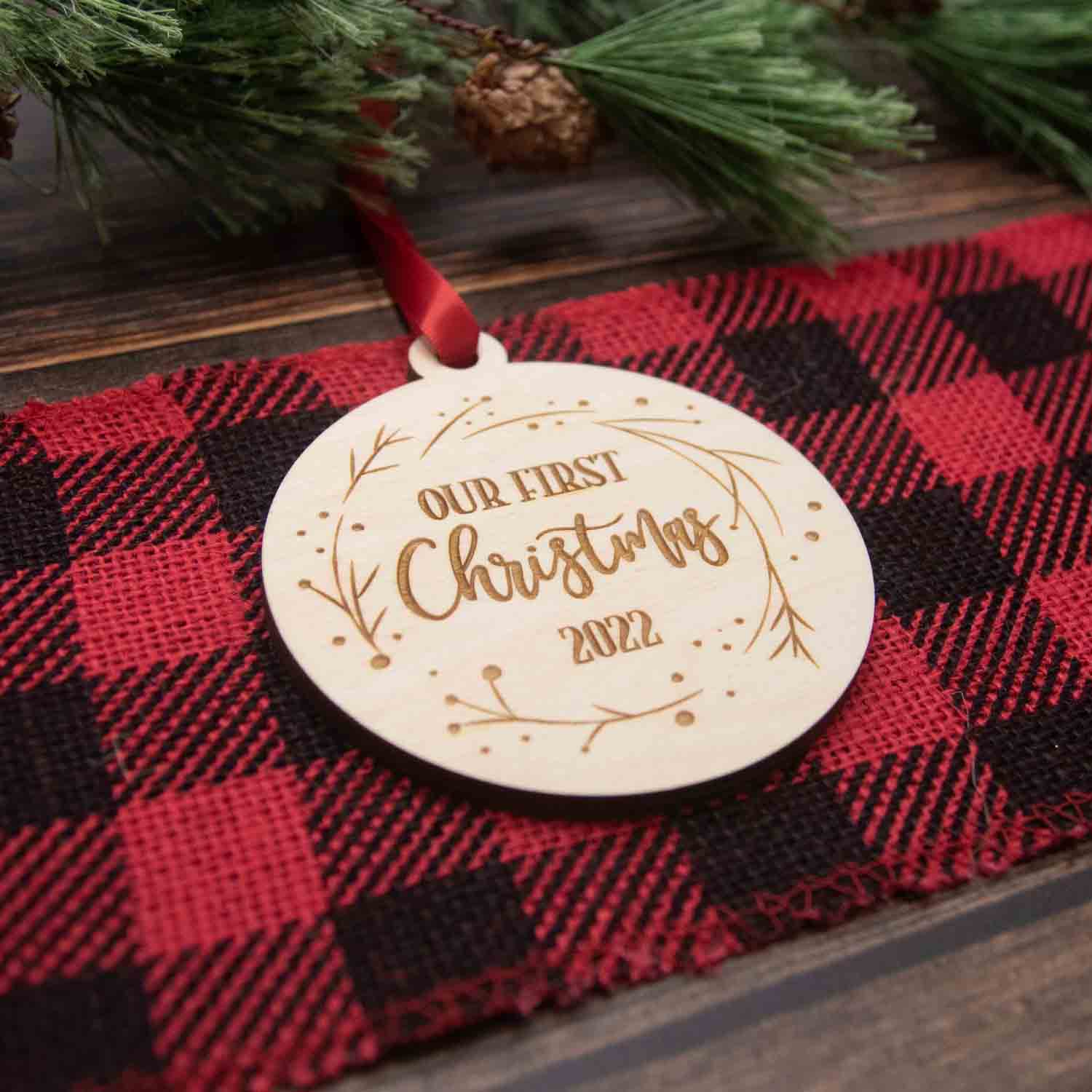 Our First Christmas Married Wood Christmas Ornament