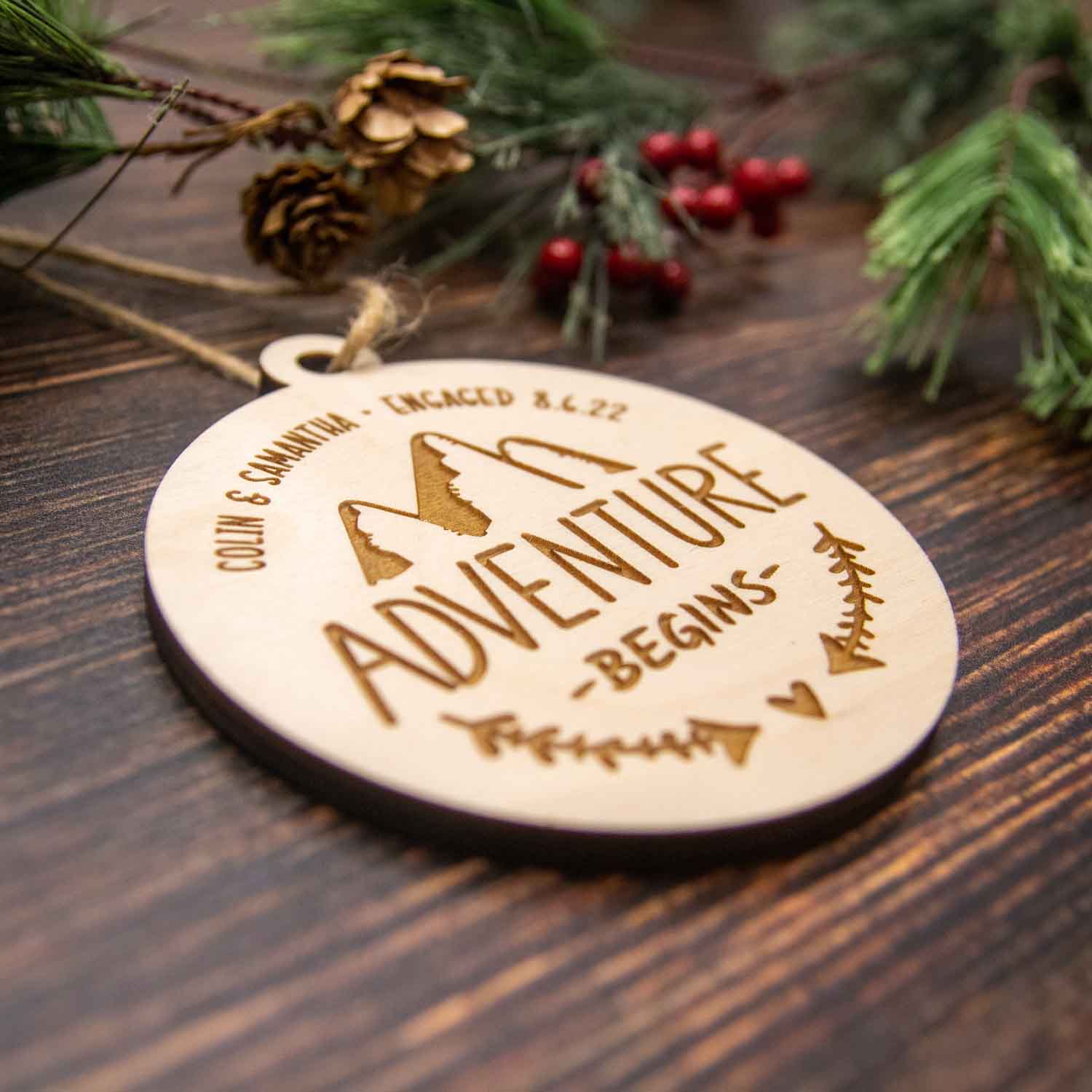 Engagement Wood Christmas Ornament