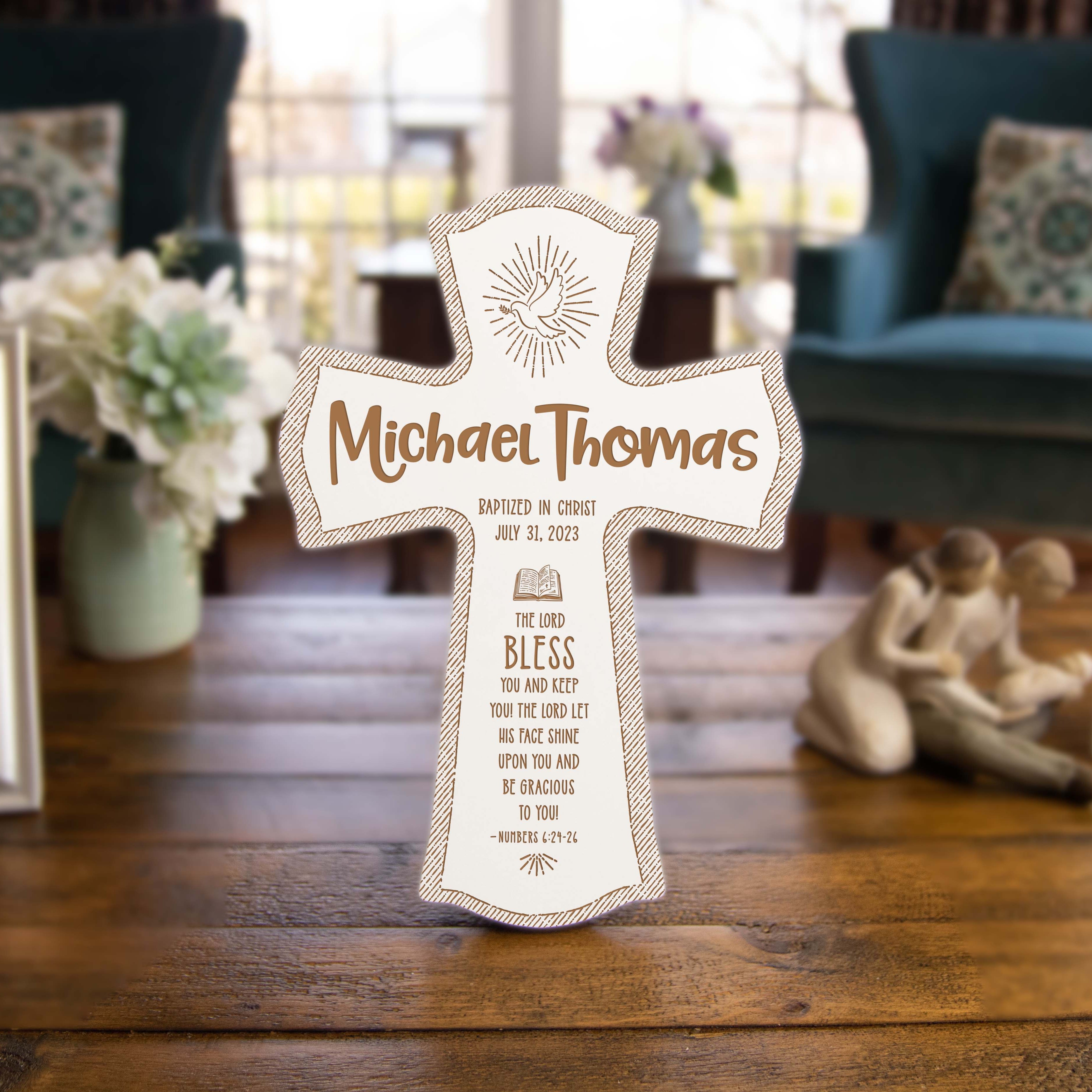 Baptism Personalized Wood Cross - Engraved Baby Name & Date
