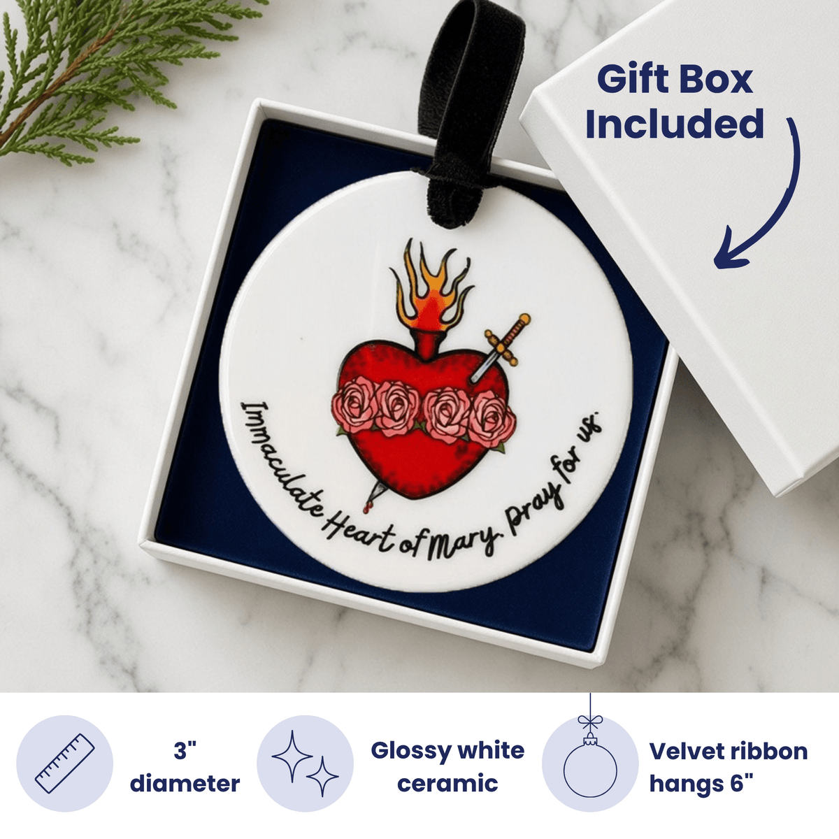 Immaculate Heart of Mary Catholic Ceramic Ornament - Firefly Wishes