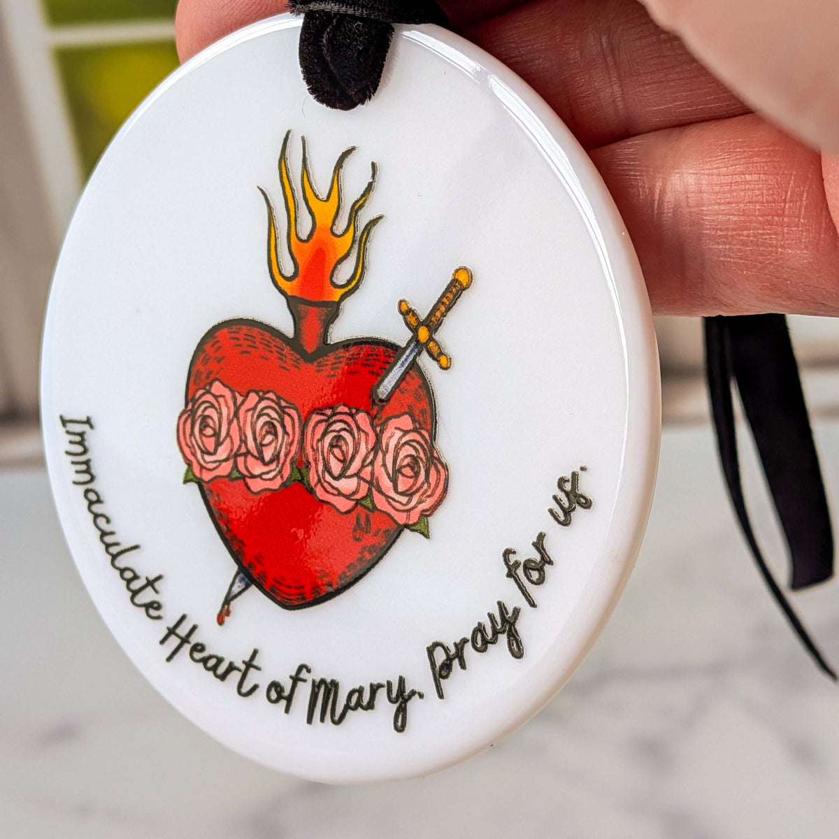 Immaculate Heart of Mary Catholic Ceramic Ornament - Firefly Wishes
