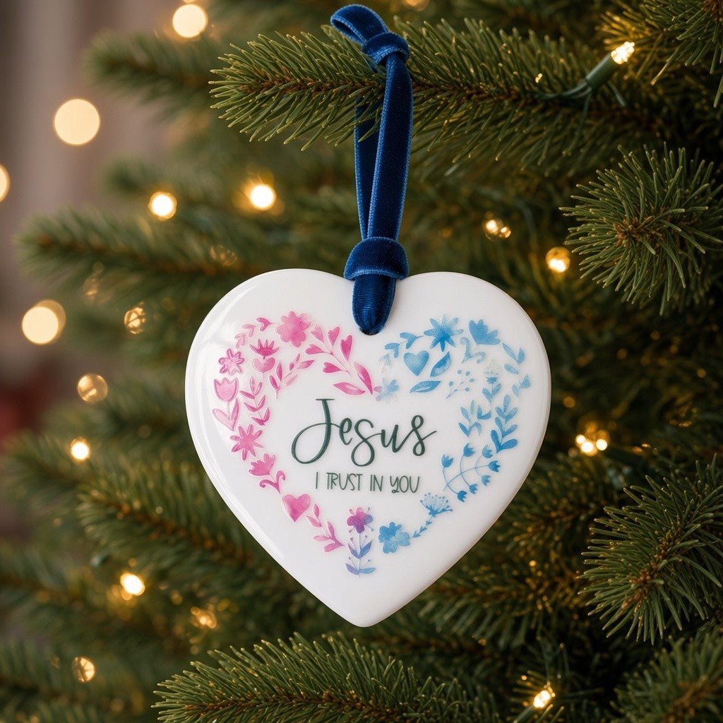 Jesus, I Trust in You Ceramic Heart Ornament — Divine Mercy - Firefly Wishes