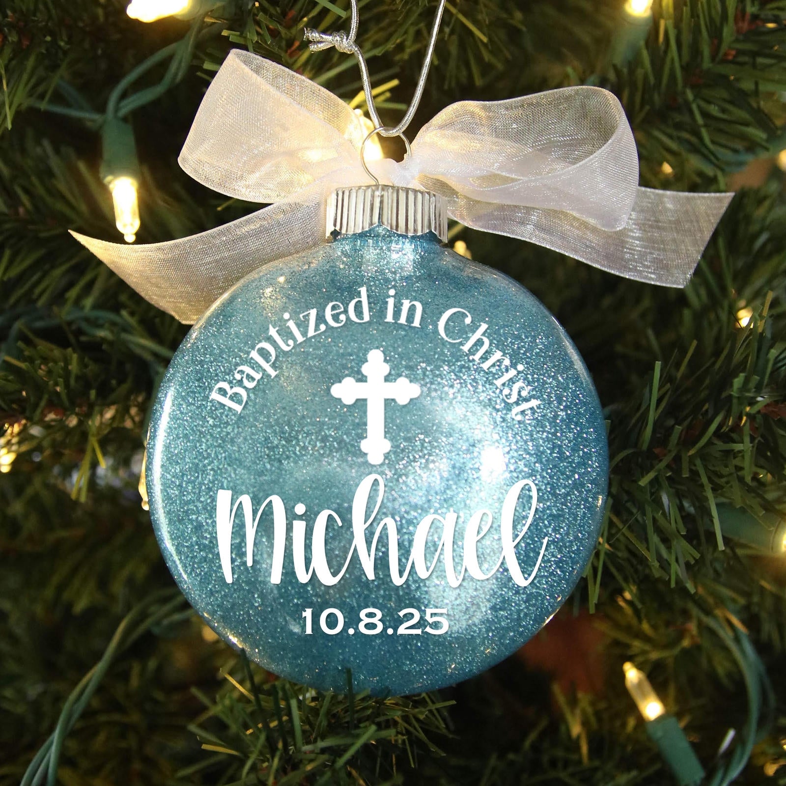 Baptism Glitter Christmas Ornament