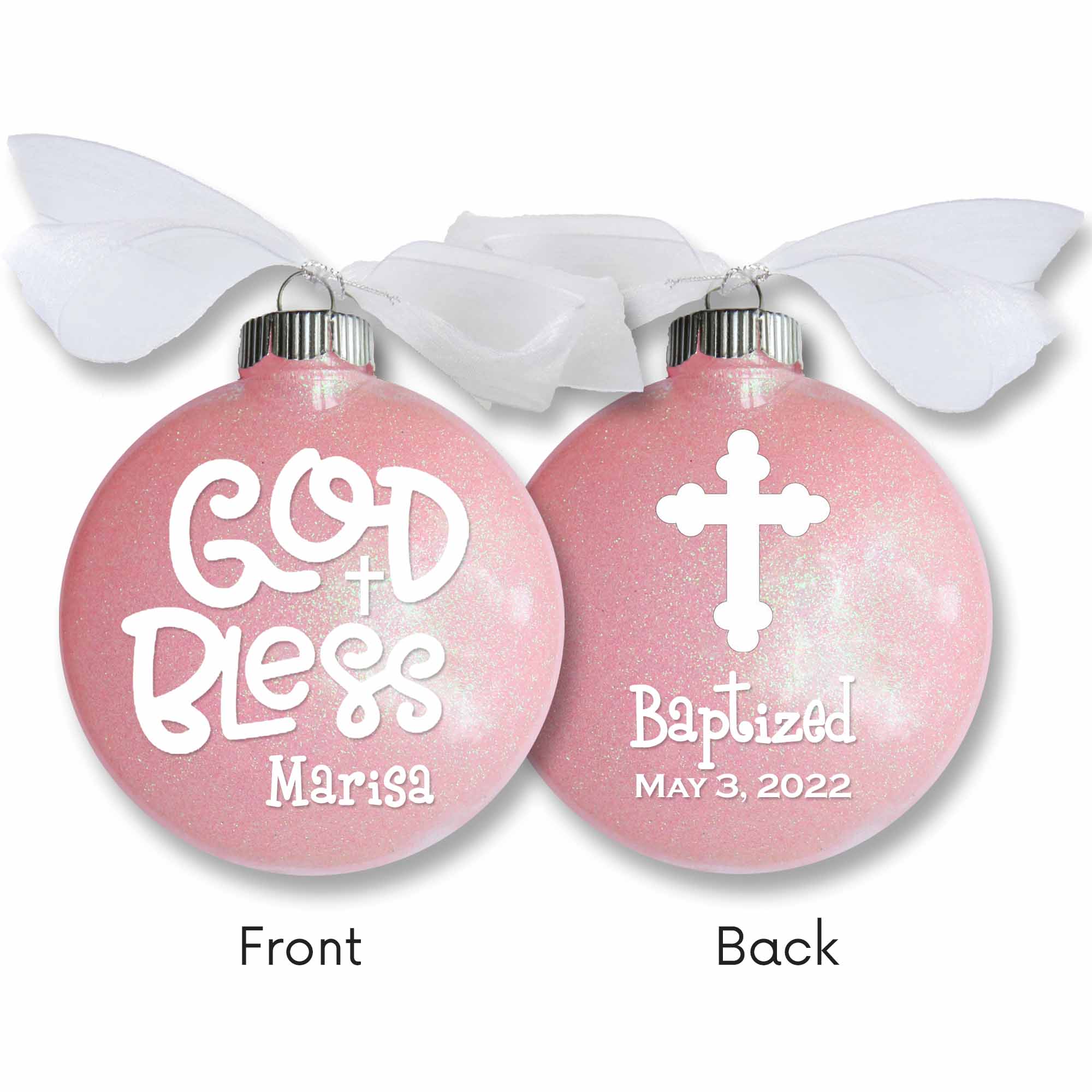 Baptism Glitter Christmas Ornament - God Bless