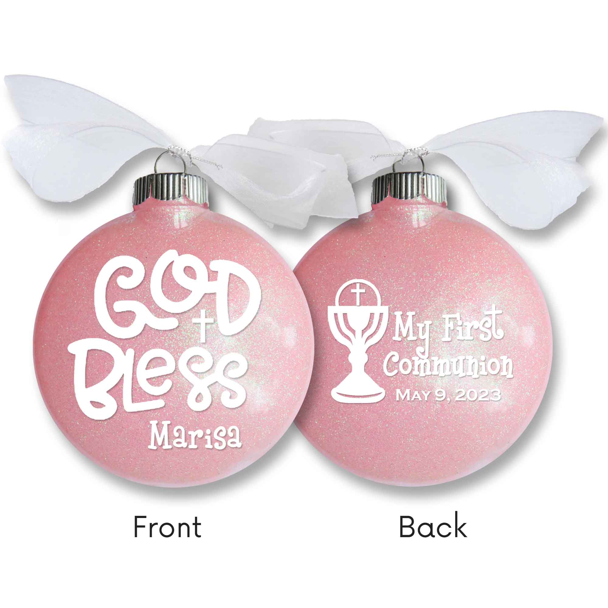 First Communion Glitter Christmas Ornament - God bless