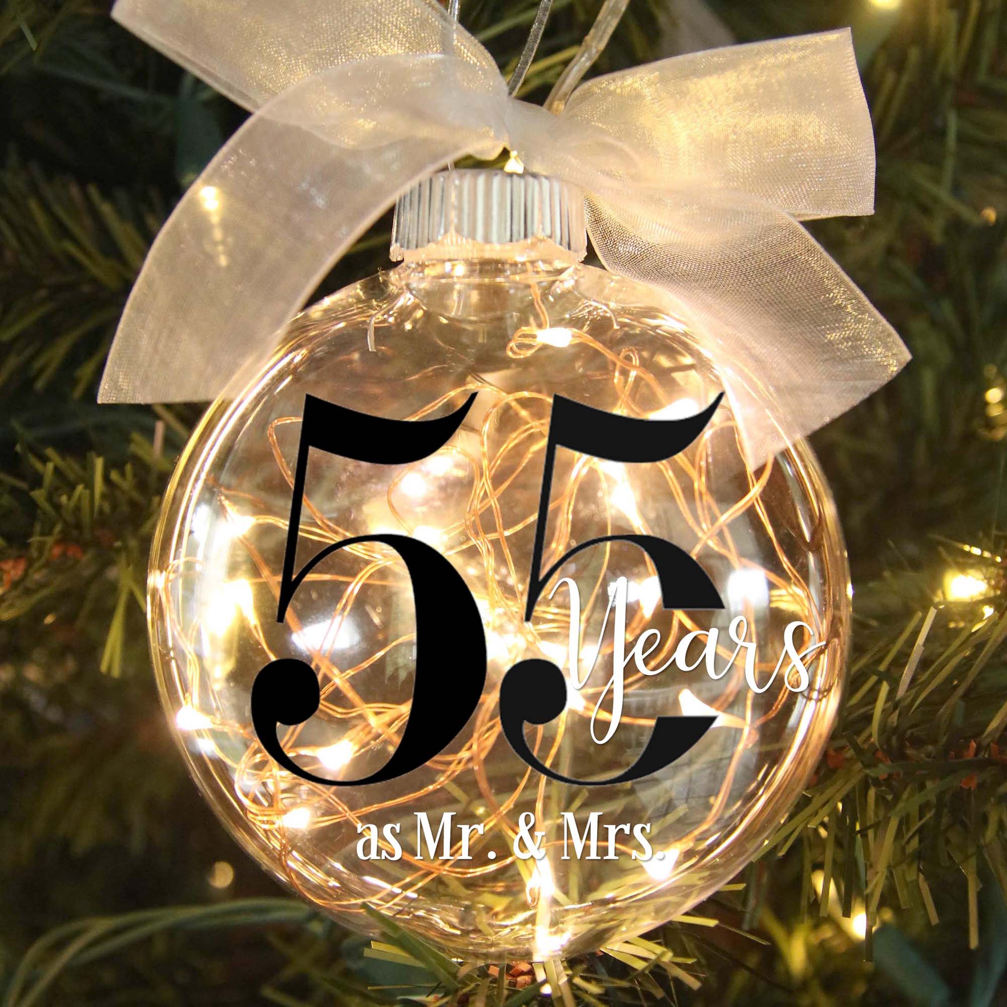 55th Wedding Anniversary Lighted Christmas Ornament