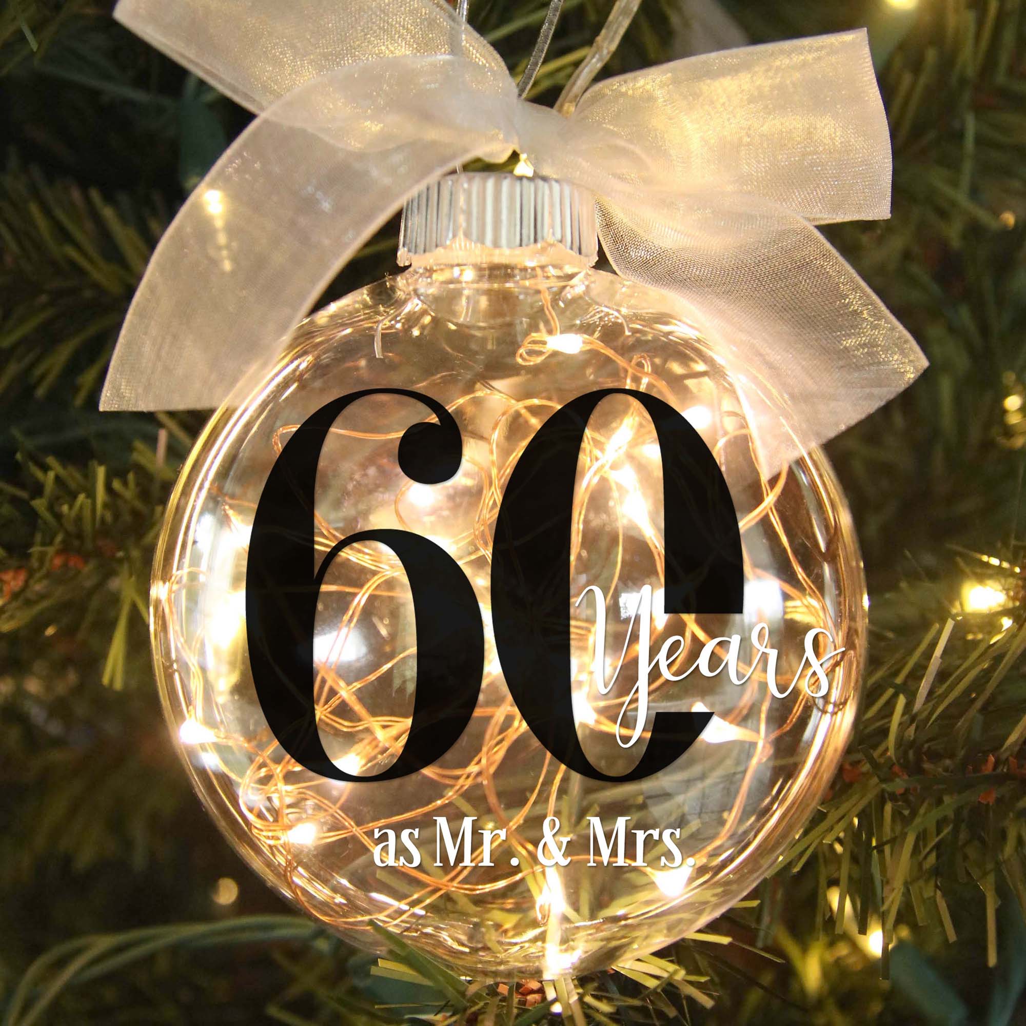 60th Wedding Anniversary Lighted Christmas Ornament