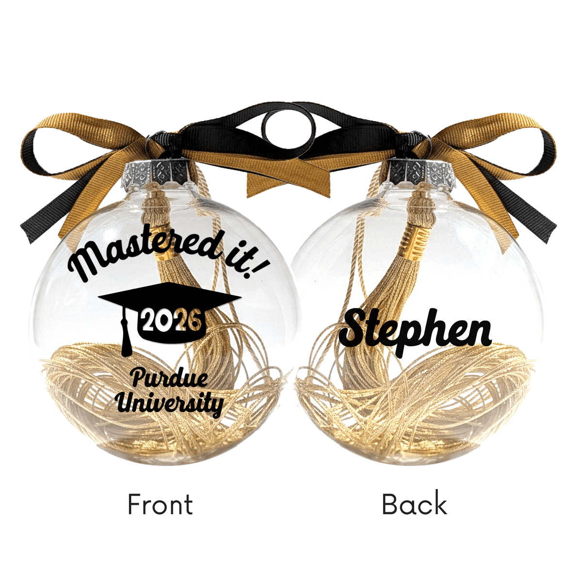 Personalized Master’s Degree Tassel Ornament, “Mastered It!” Graduation Keepsake in School Colors - Firefly Wishes