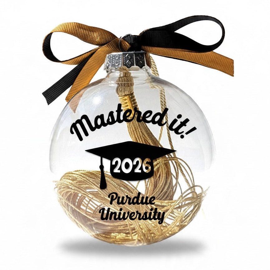 Personalized Master’s Degree Tassel Ornament, “Mastered It!” Graduation Keepsake in School Colors - Firefly Wishes