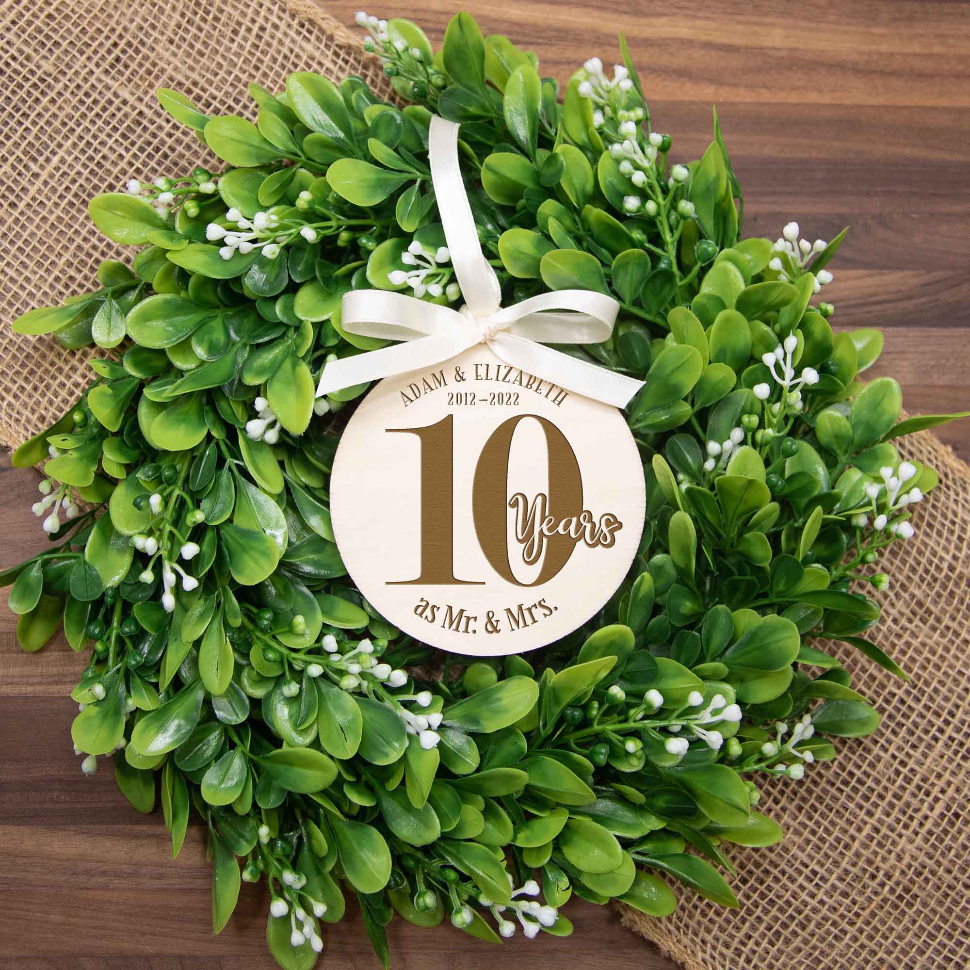 10th Wedding Anniversary Wood Christmas Ornament