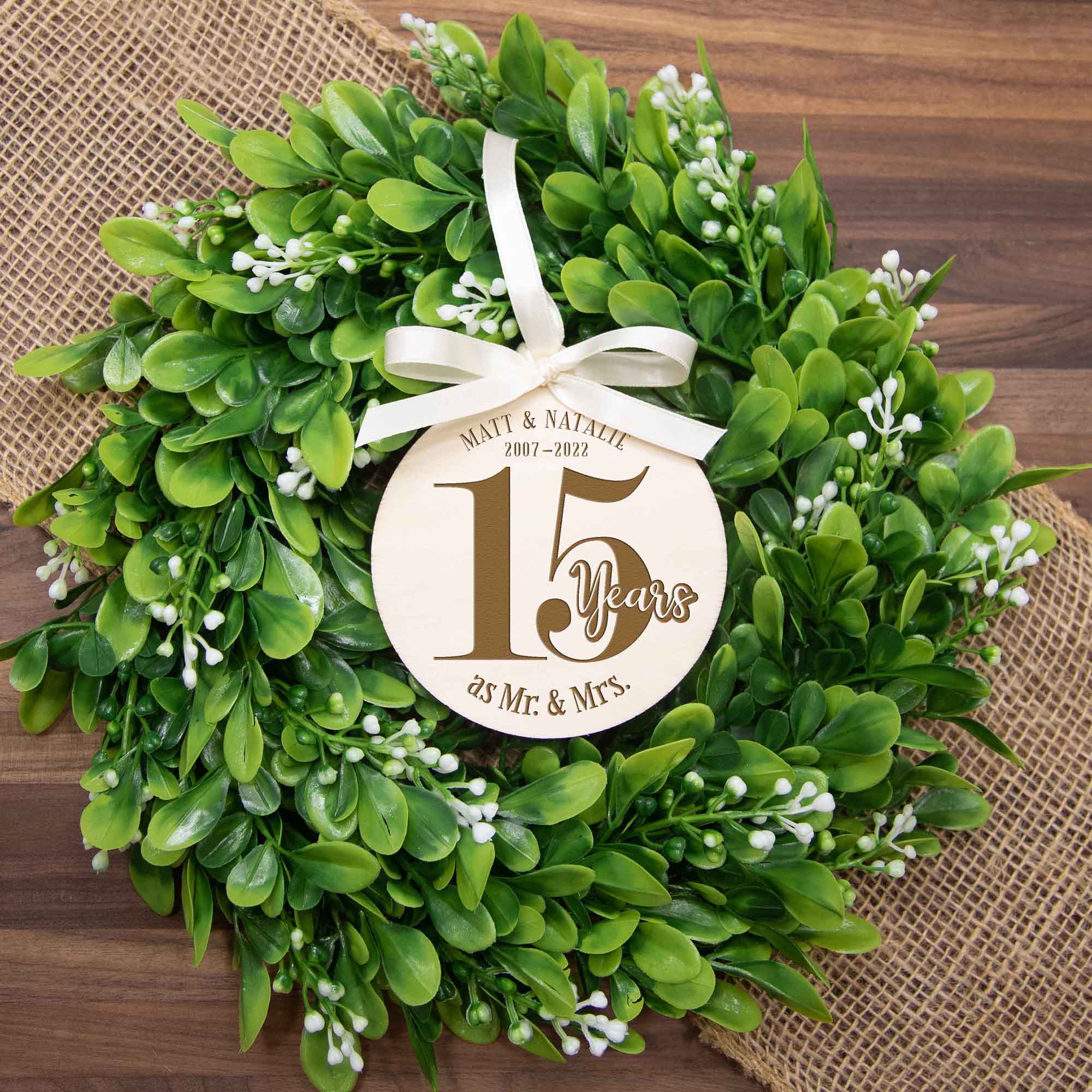 15th Wedding Anniversary Wood Christmas Ornament