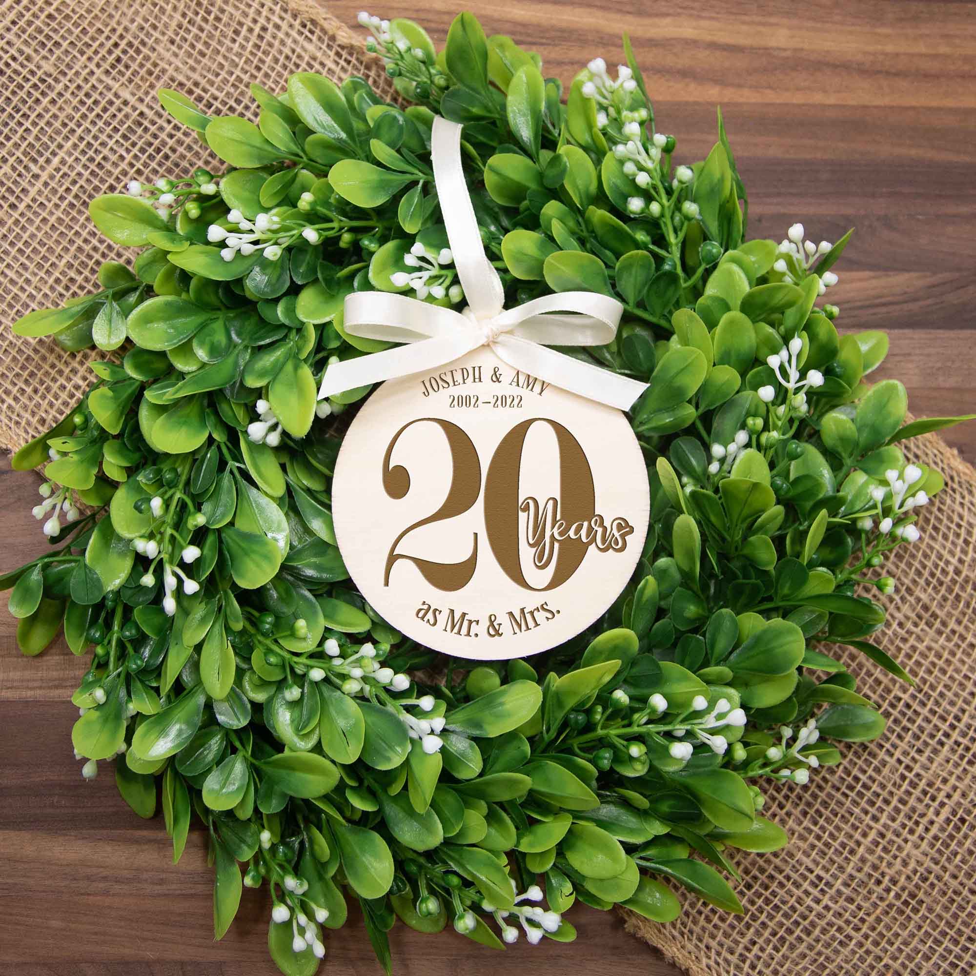 20th Wedding Anniversary Wood Christmas Ornament