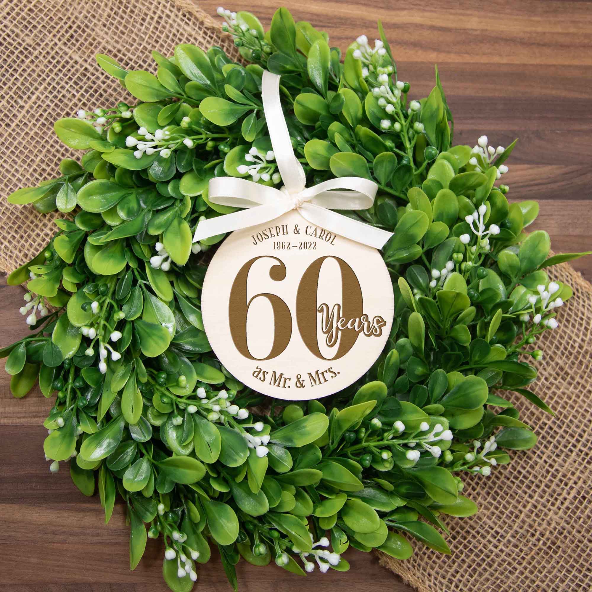 60th Wedding Anniversary Wood Christmas Ornament