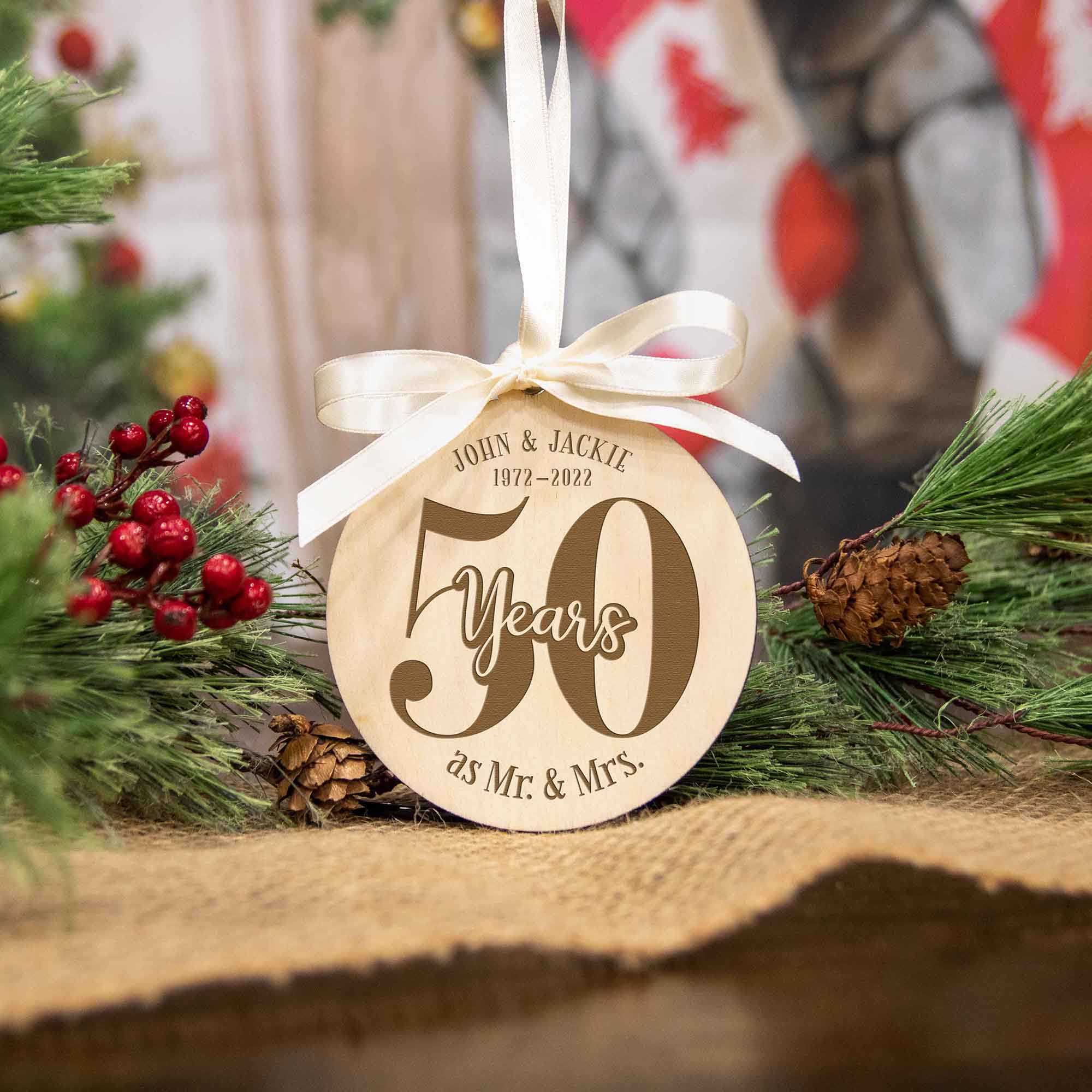 50th Wedding Anniversary Wood Christmas Ornament