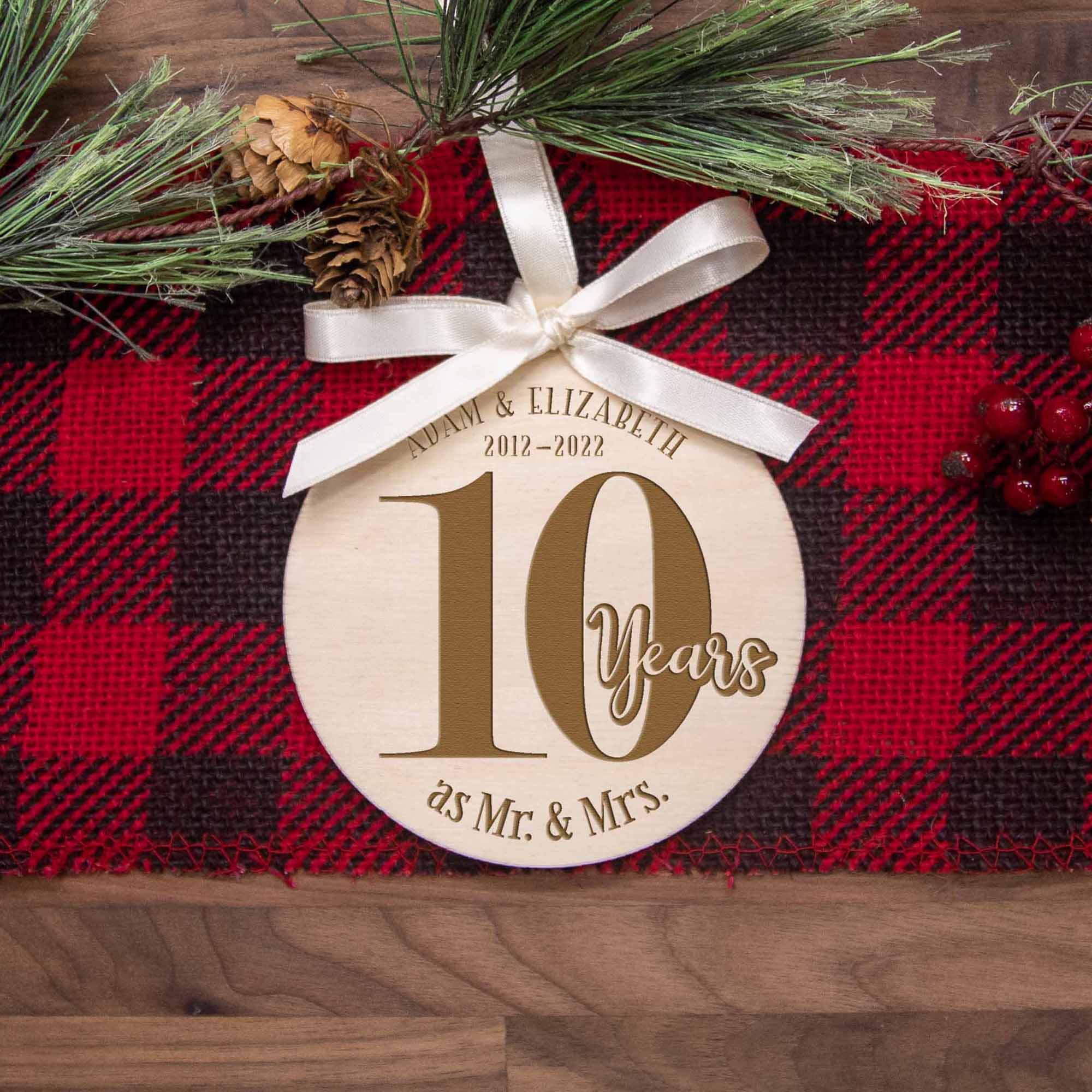 10th Wedding Anniversary Wood Christmas Ornament