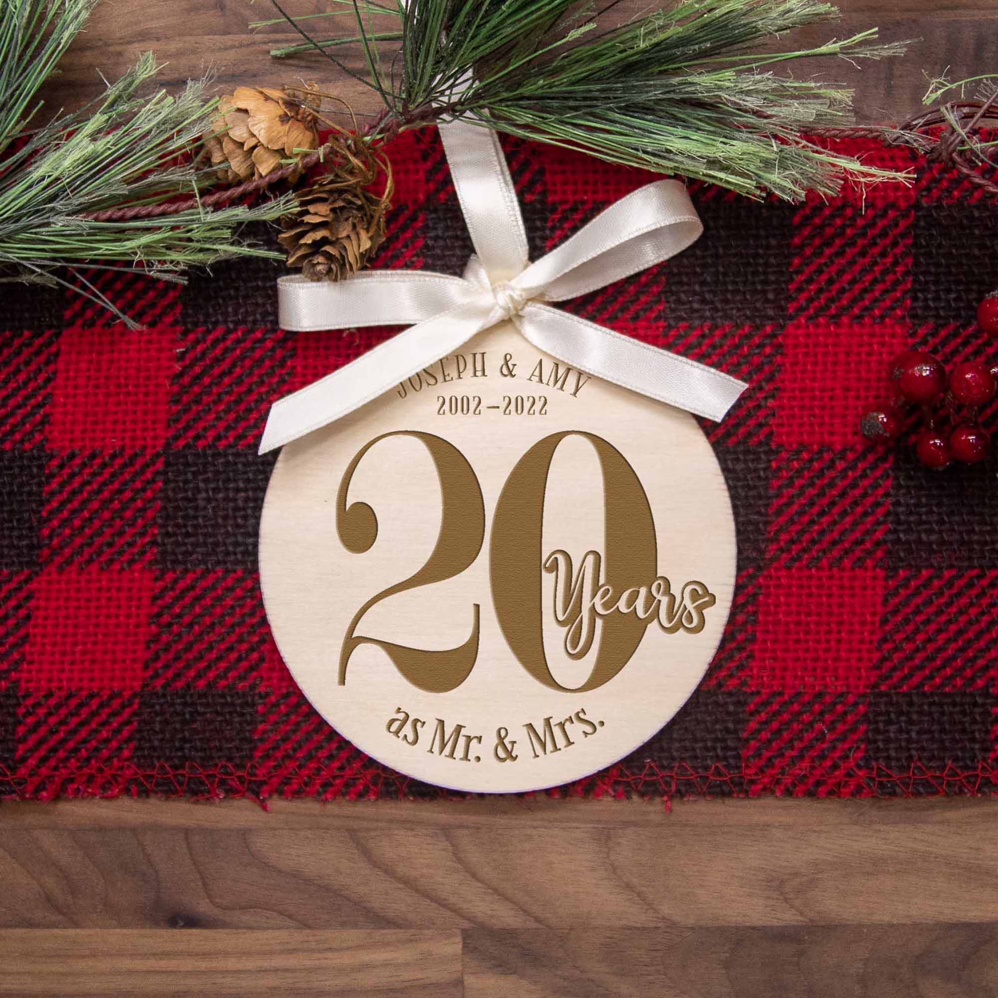 20th Wedding Anniversary Wood Christmas Ornament