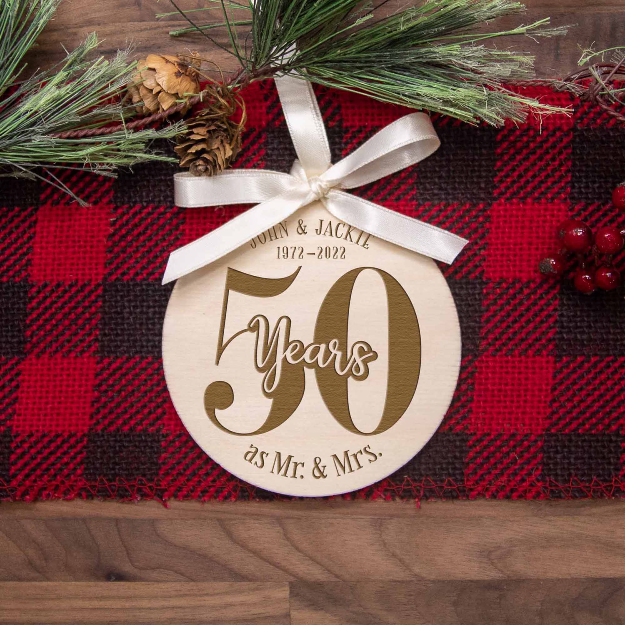 50th Wedding Anniversary Wood Christmas Ornament