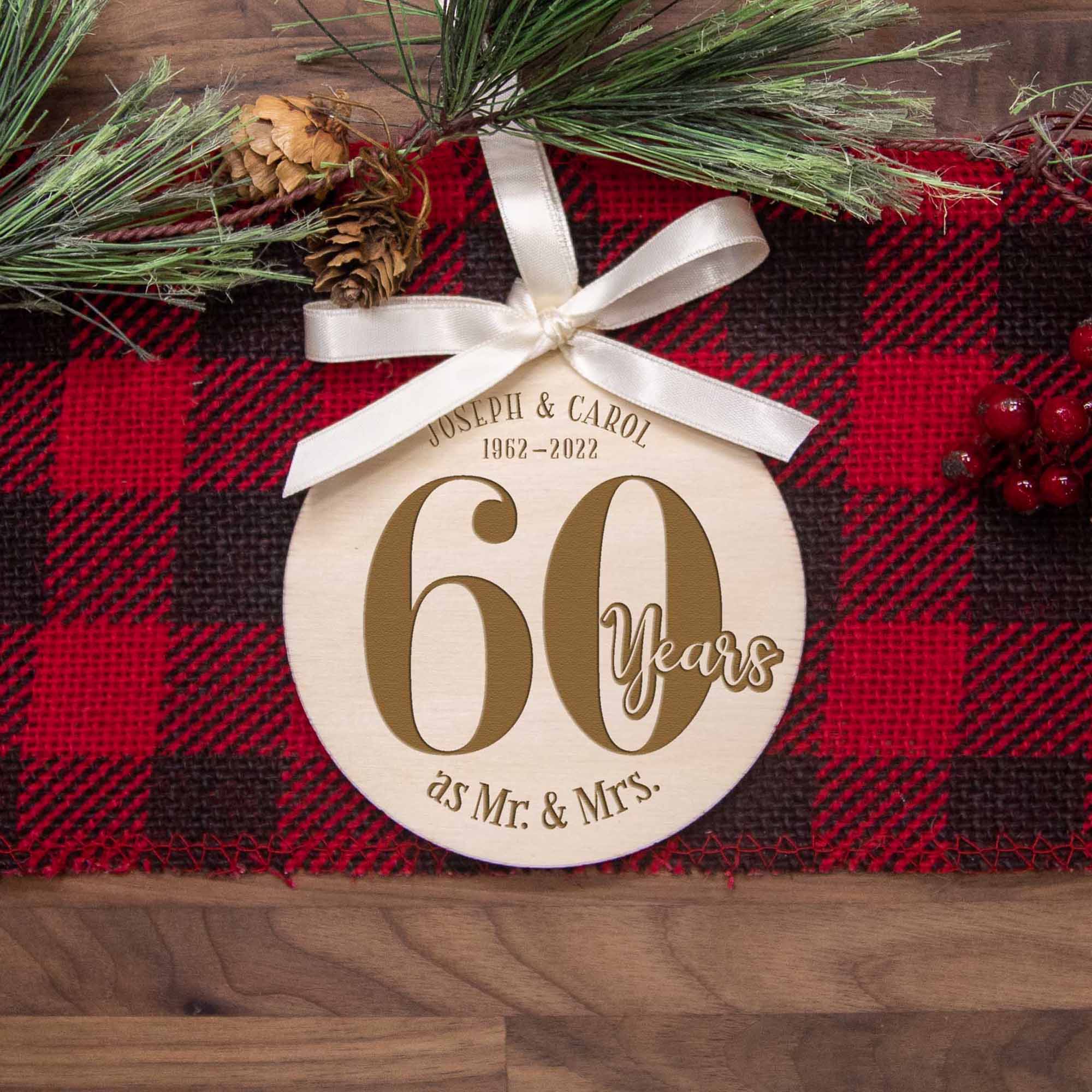 60th Wedding Anniversary Wood Christmas Ornament