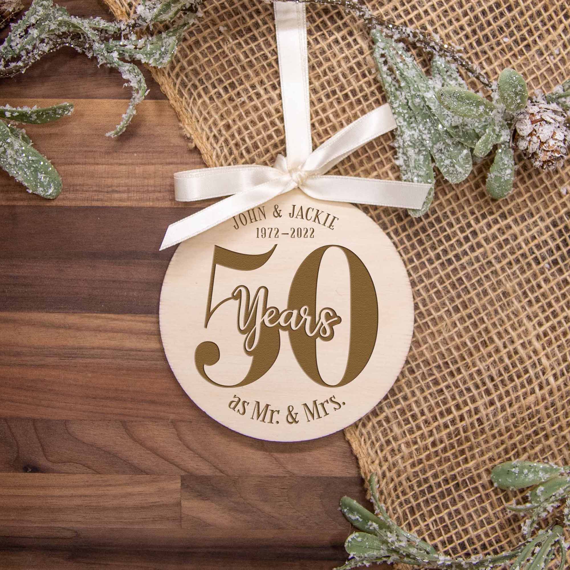 50th Wedding Anniversary Wood Christmas Ornament