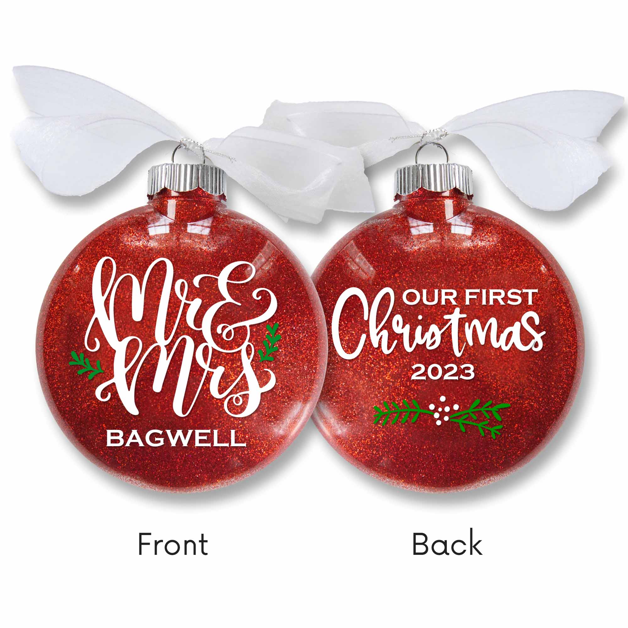 Mr & Mrs Our First Christmas Glitter Ornament