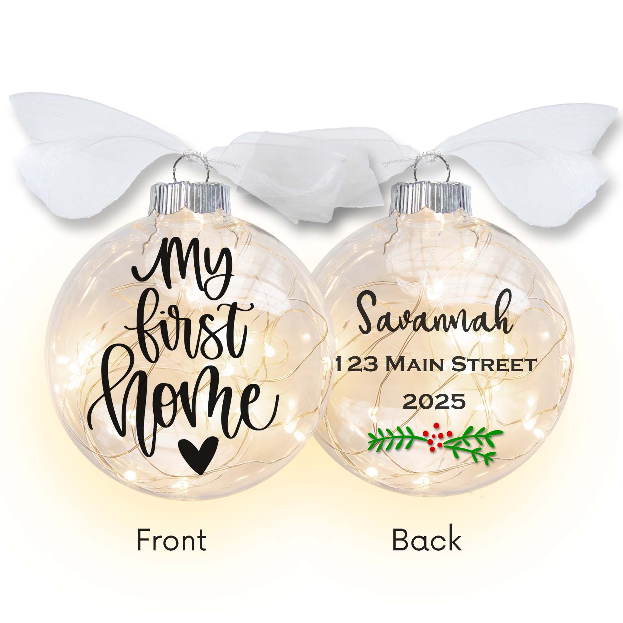 Personalized Our First Home Lighted Christmas Ornament - Names & Address