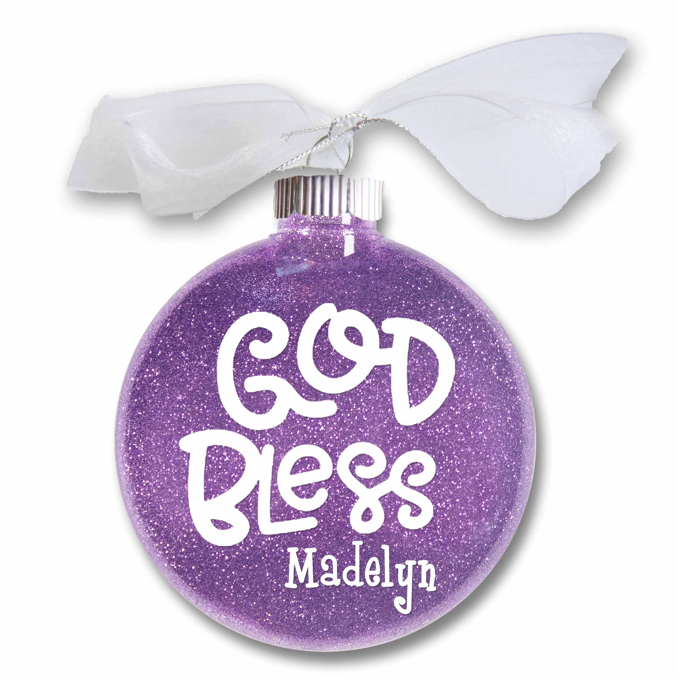 Baptism Glitter Christmas Ornament - God Bless