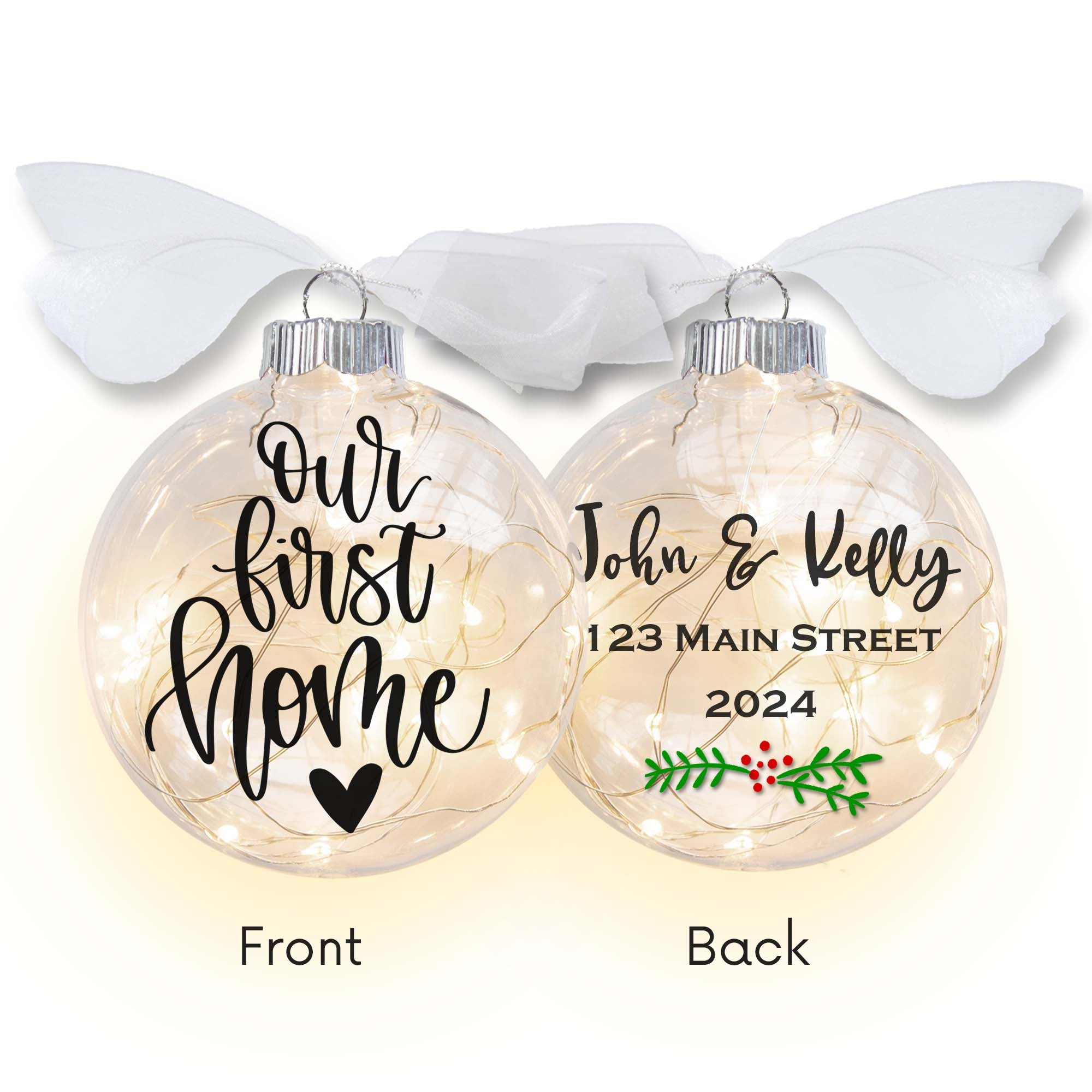 Personalized Our First Home Lighted Christmas Ornament - Names & Address