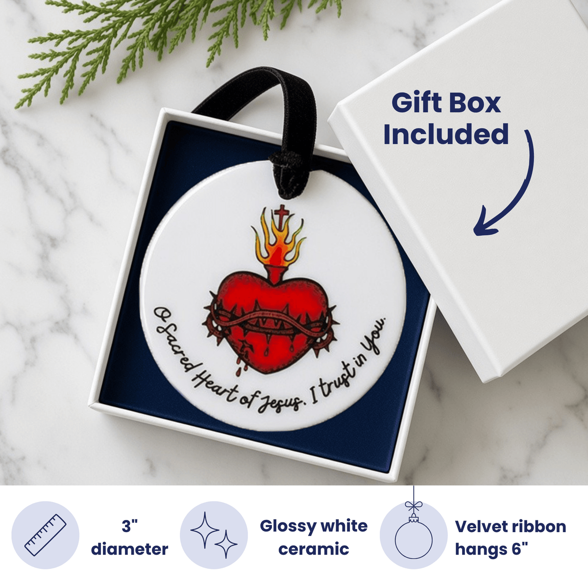Sacred Heart of Jesus Catholic Ceramic Ornament - Firefly Wishes