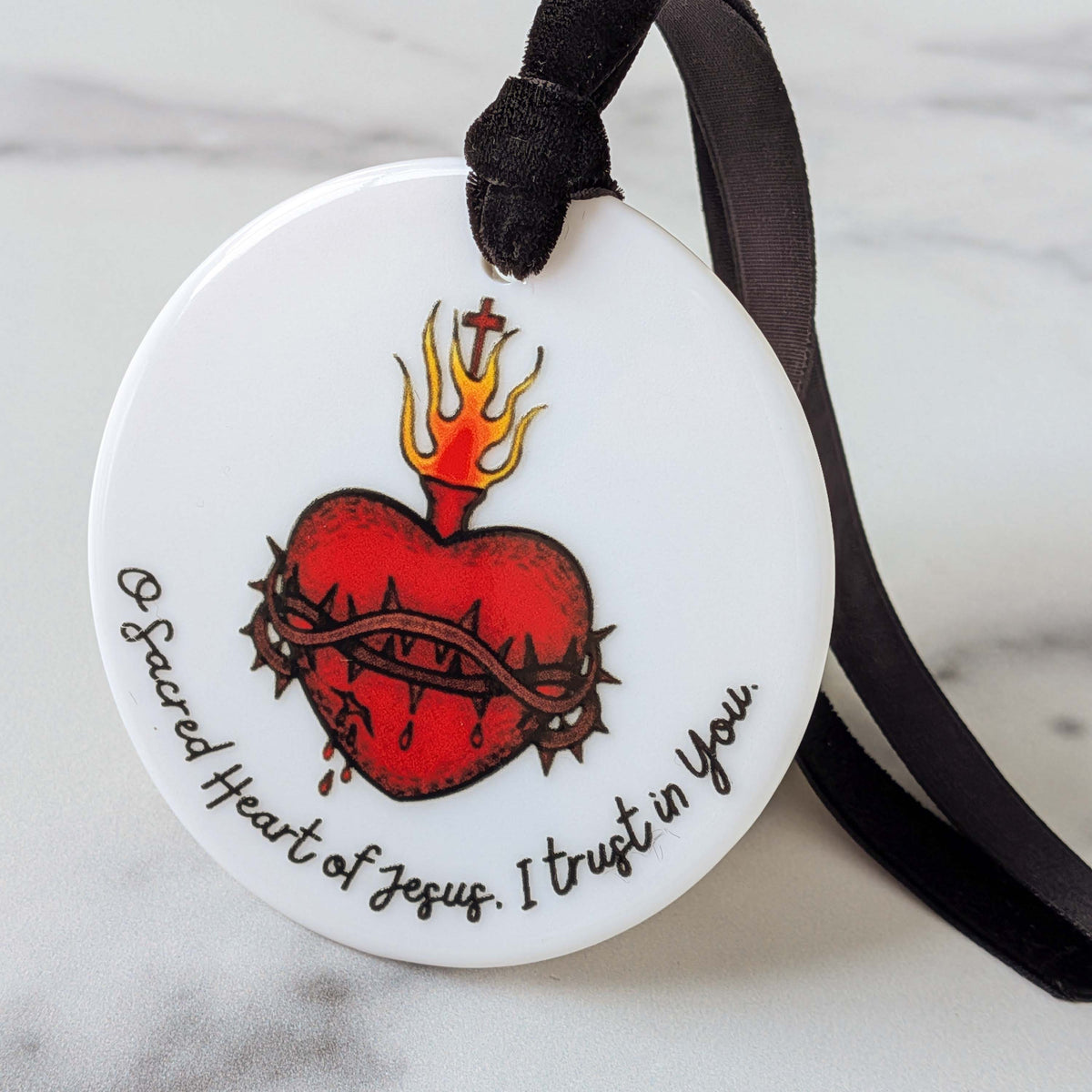 Sacred Heart of Jesus Catholic Ceramic Ornament - Firefly Wishes