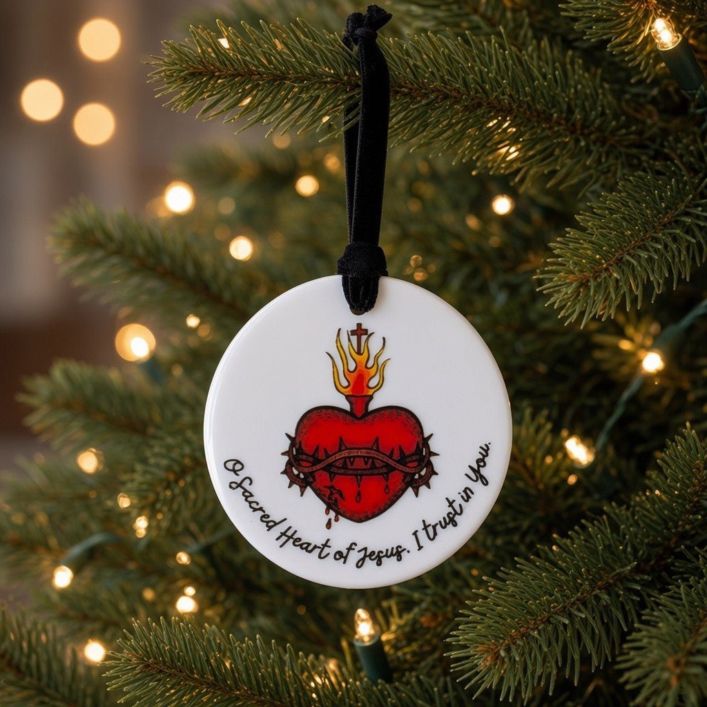 Sacred Heart of Jesus Catholic Ceramic Ornament - Firefly Wishes