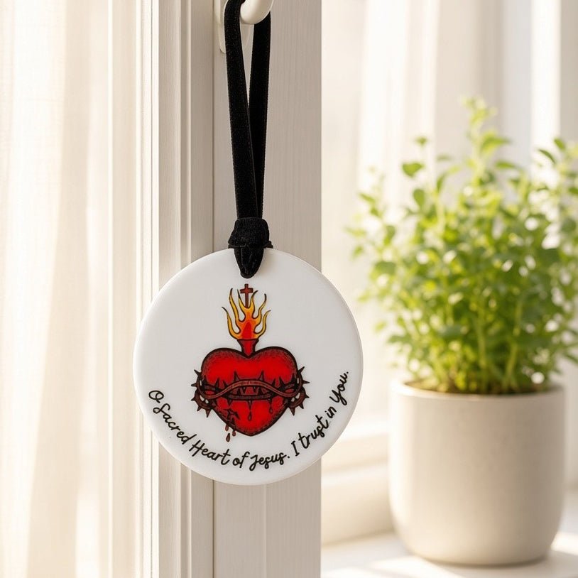 Sacred Heart of Jesus Catholic Ceramic Ornament - Firefly Wishes