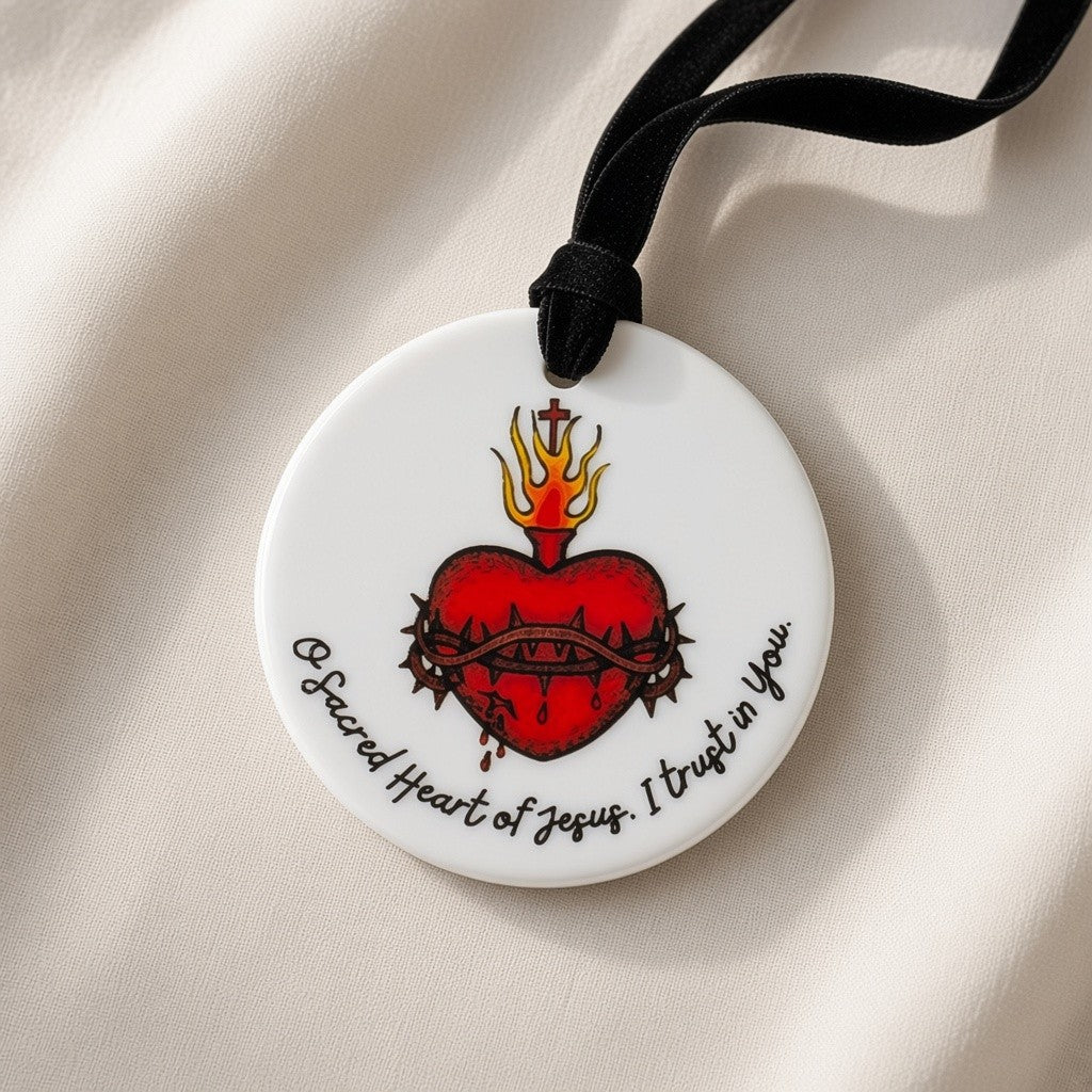 Sacred Heart of Jesus Catholic Ceramic Ornament - Firefly Wishes