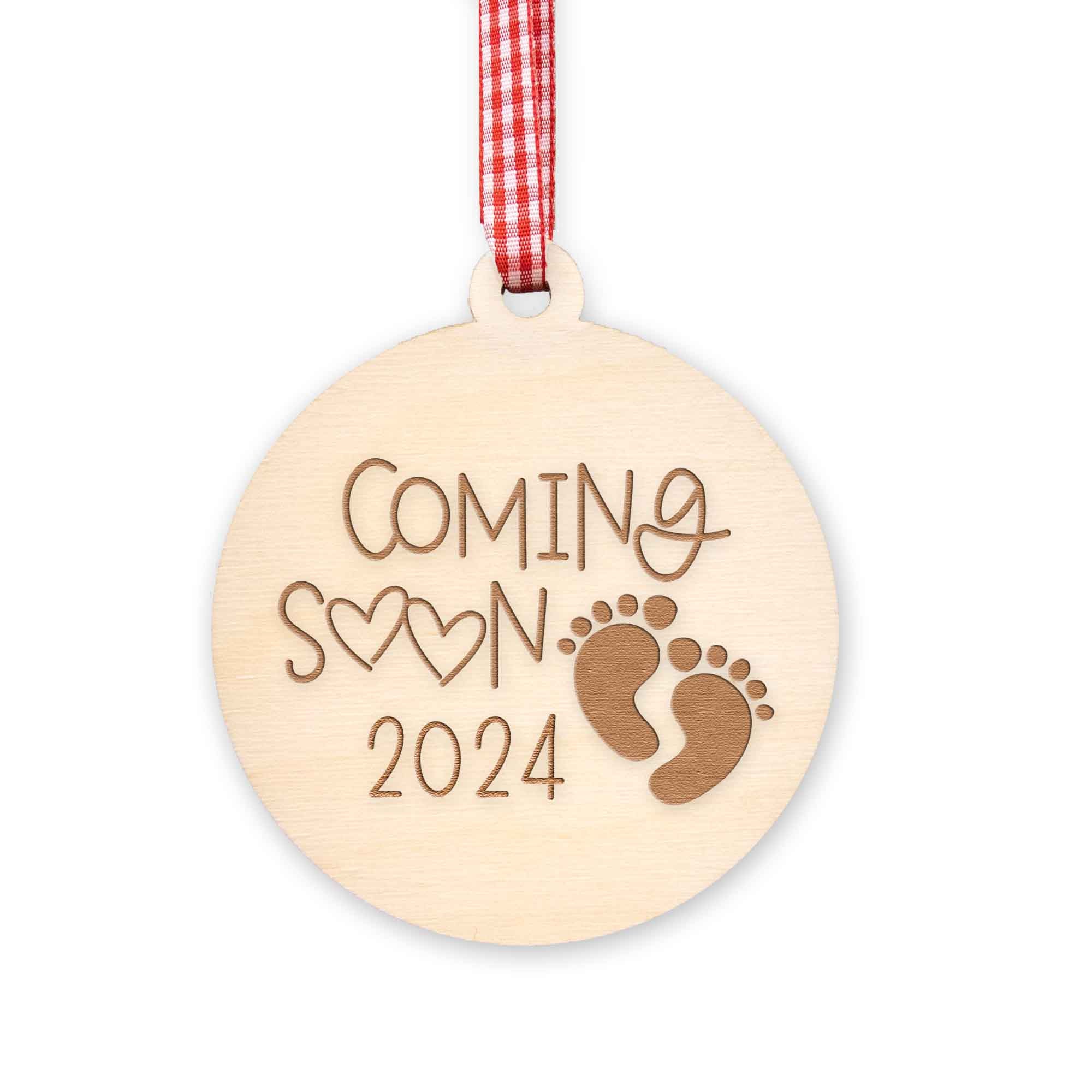 Pregnancy Announcement Wood Christmas Ornament - Coming Soon 2023