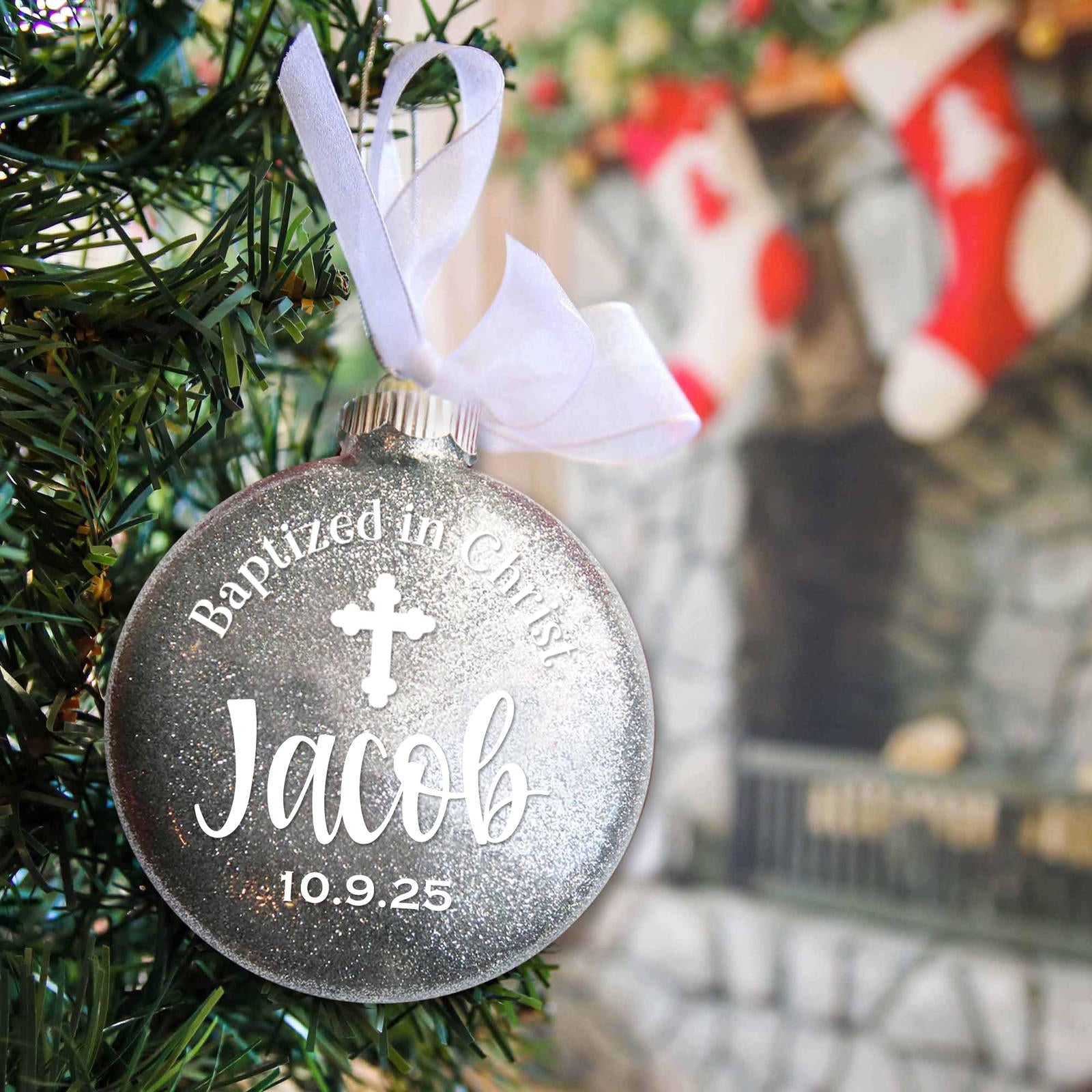 Baptism Glitter Christmas Ornament