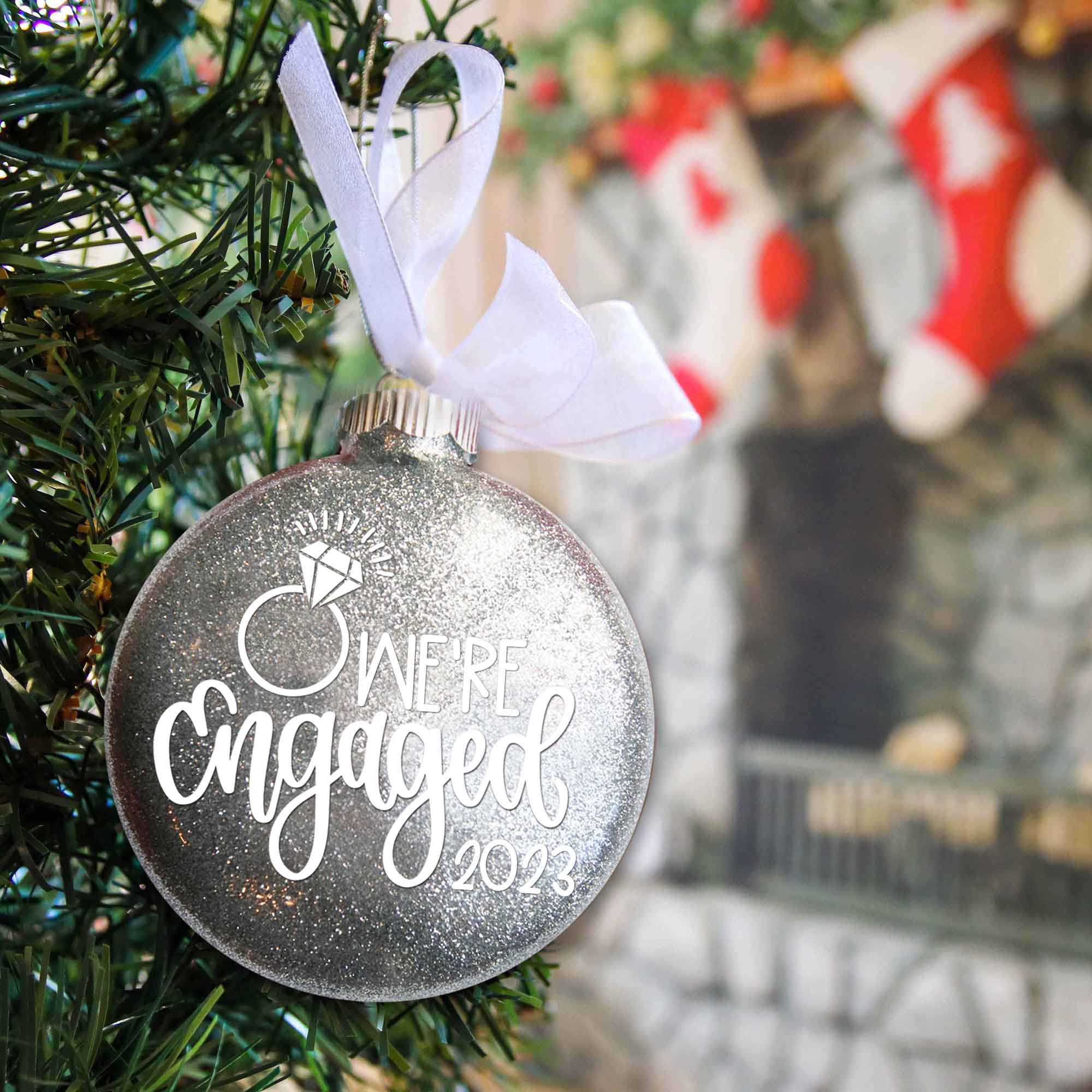 Engagement Glitter Christmas Ornament