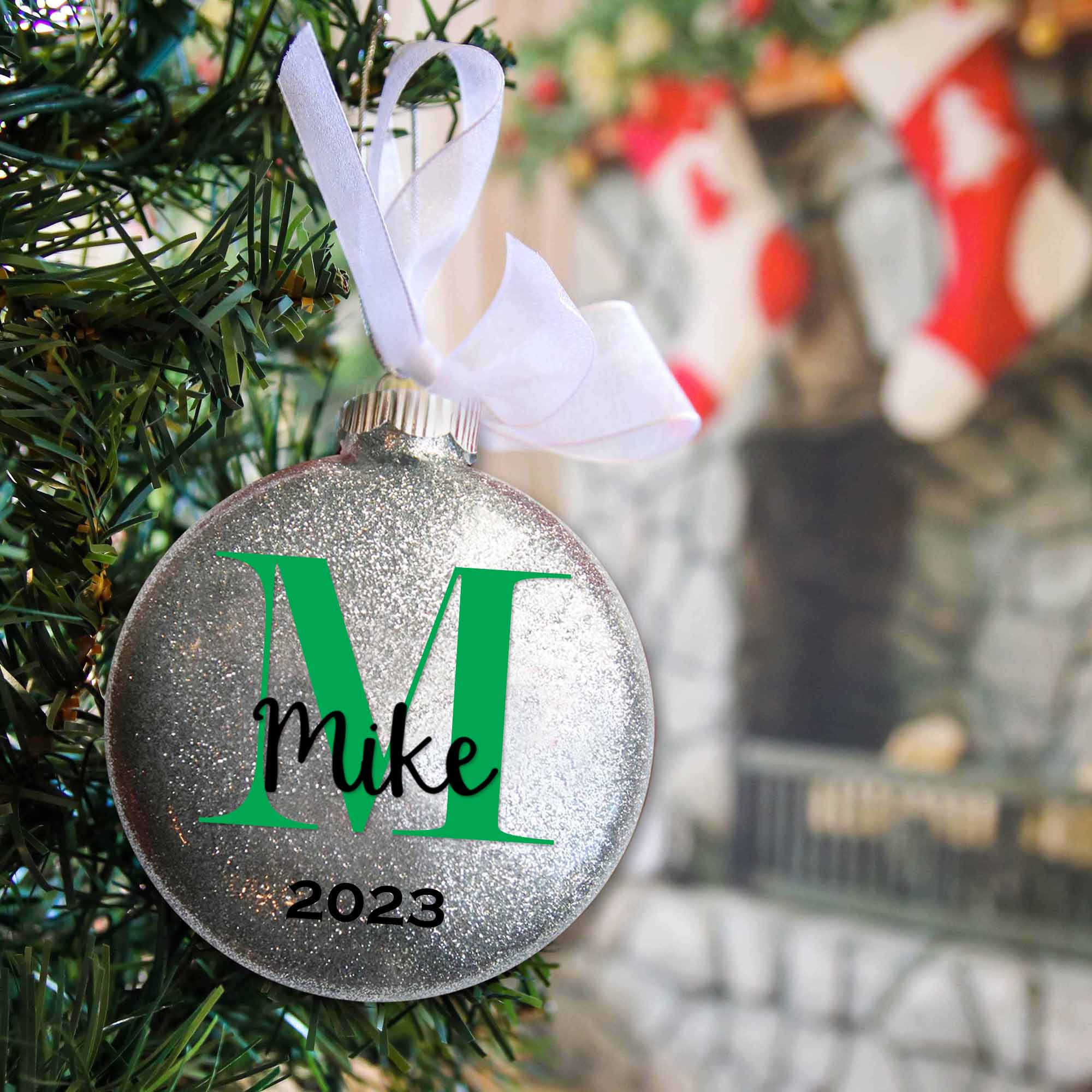 Personalized Monogram Glitter Christmas Ornament
