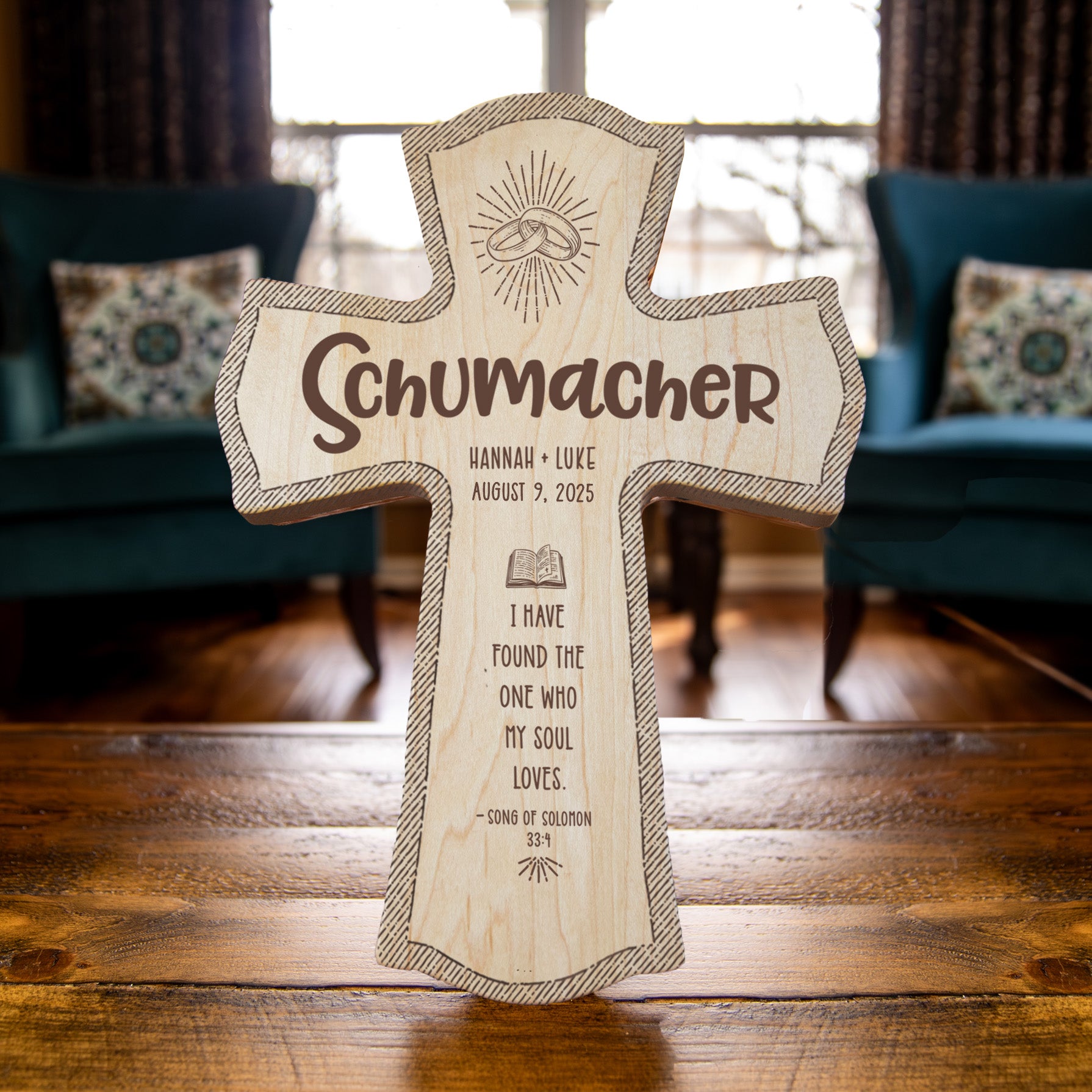 Personalized Wedding Gift - Engraved Marriage Wood Cross