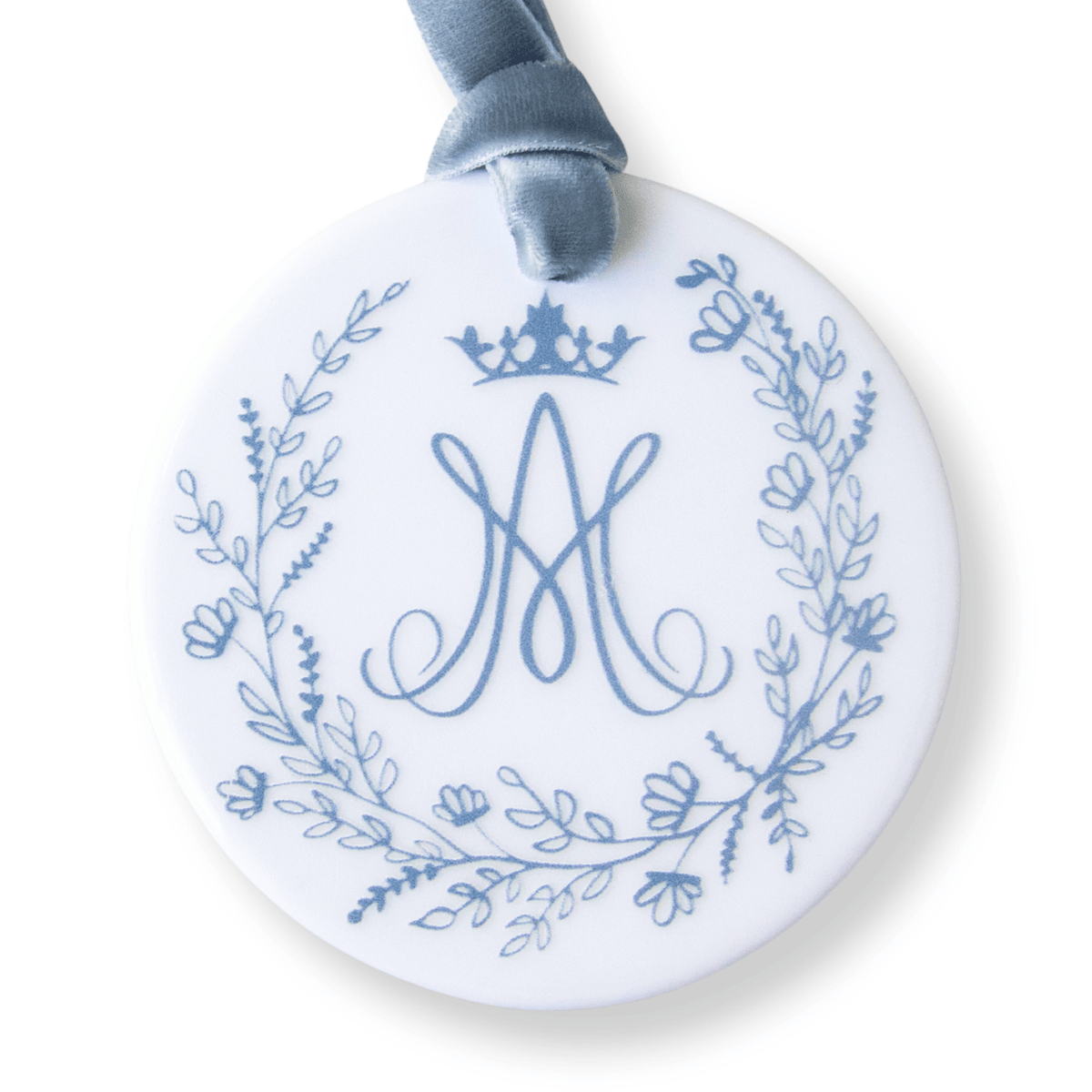 Auspice Maria Ceramic Ornament — Marian Monogram - Firefly Wishes