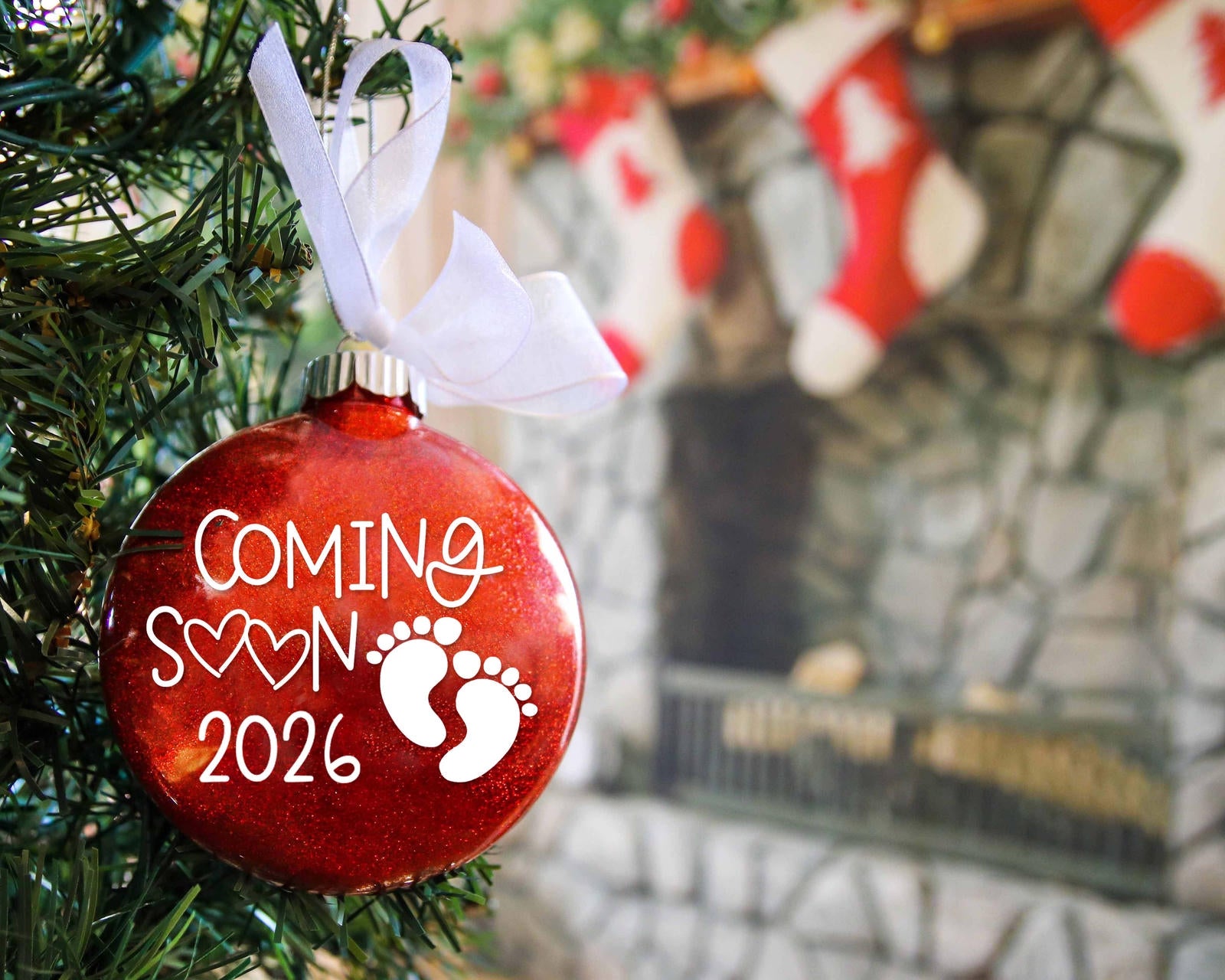 Pregnancy Announcement Glitter Christmas Ornament