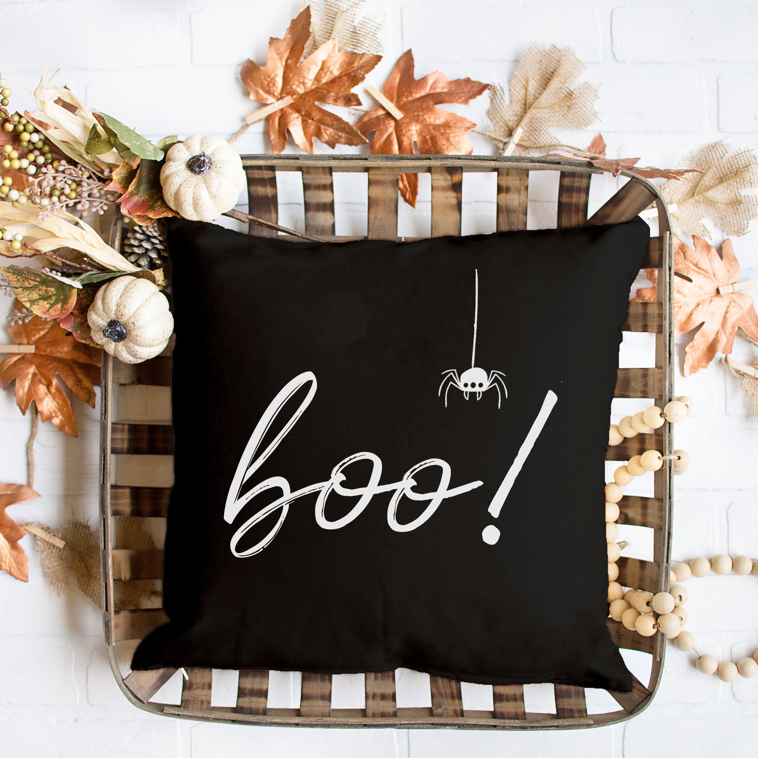 Boo! Halloween Pillow Cover – Black or Natural Cotton Canvas