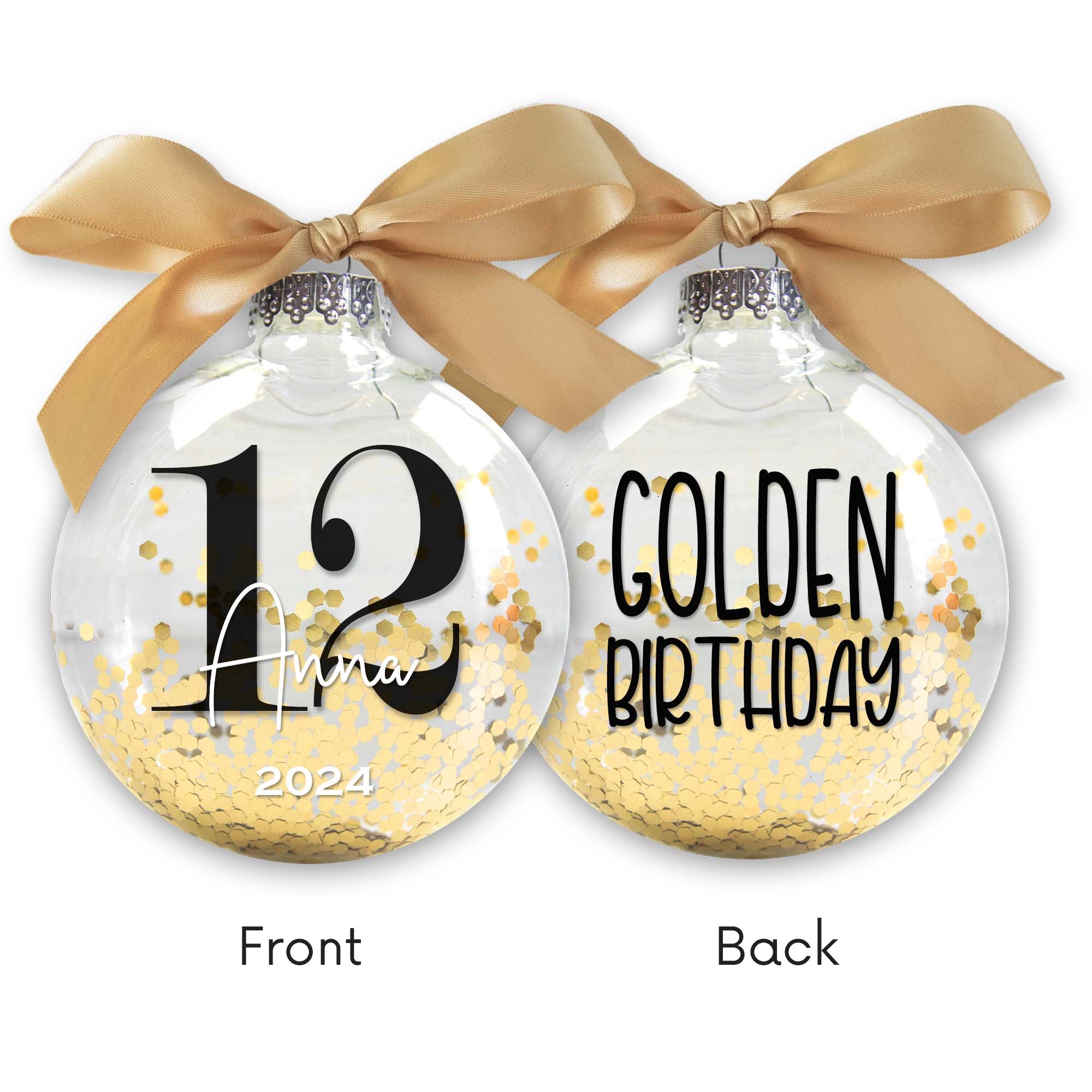 Personalized Golden Birthday Christmas Ornament - Golden Glitter Confetti Inside