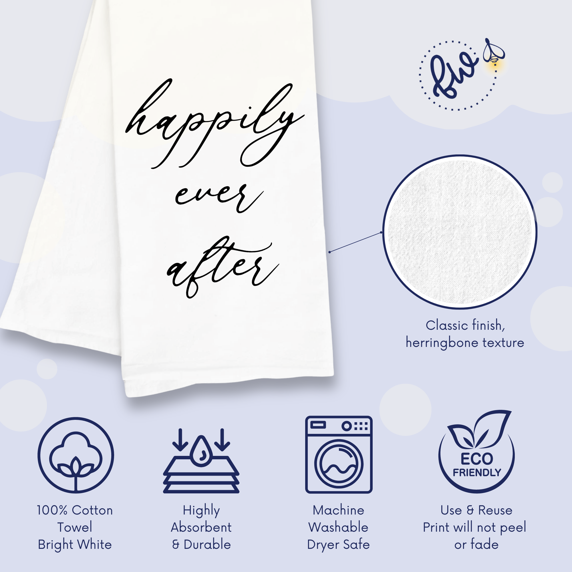 Happily Ever After Kitchen Towel - Unique Bridal Shower Gift, Custom Tea Towel