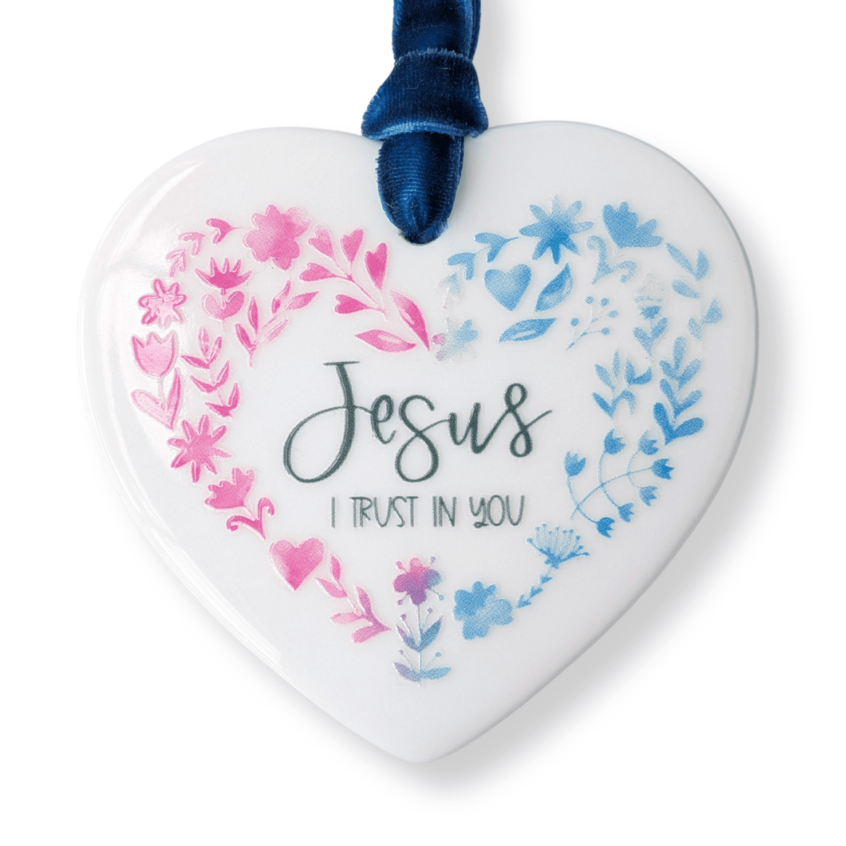 Jesus, I Trust in You Ceramic Heart Ornament — Divine Mercy - Firefly Wishes