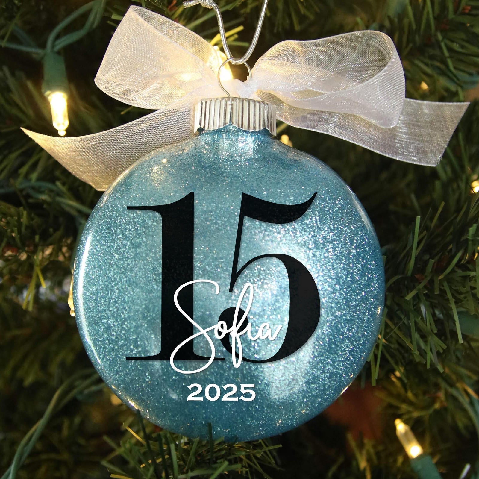 Personalized 15 Mis Quince AÃ±os Glitter Ornament - Custom Name & Year Keepsake