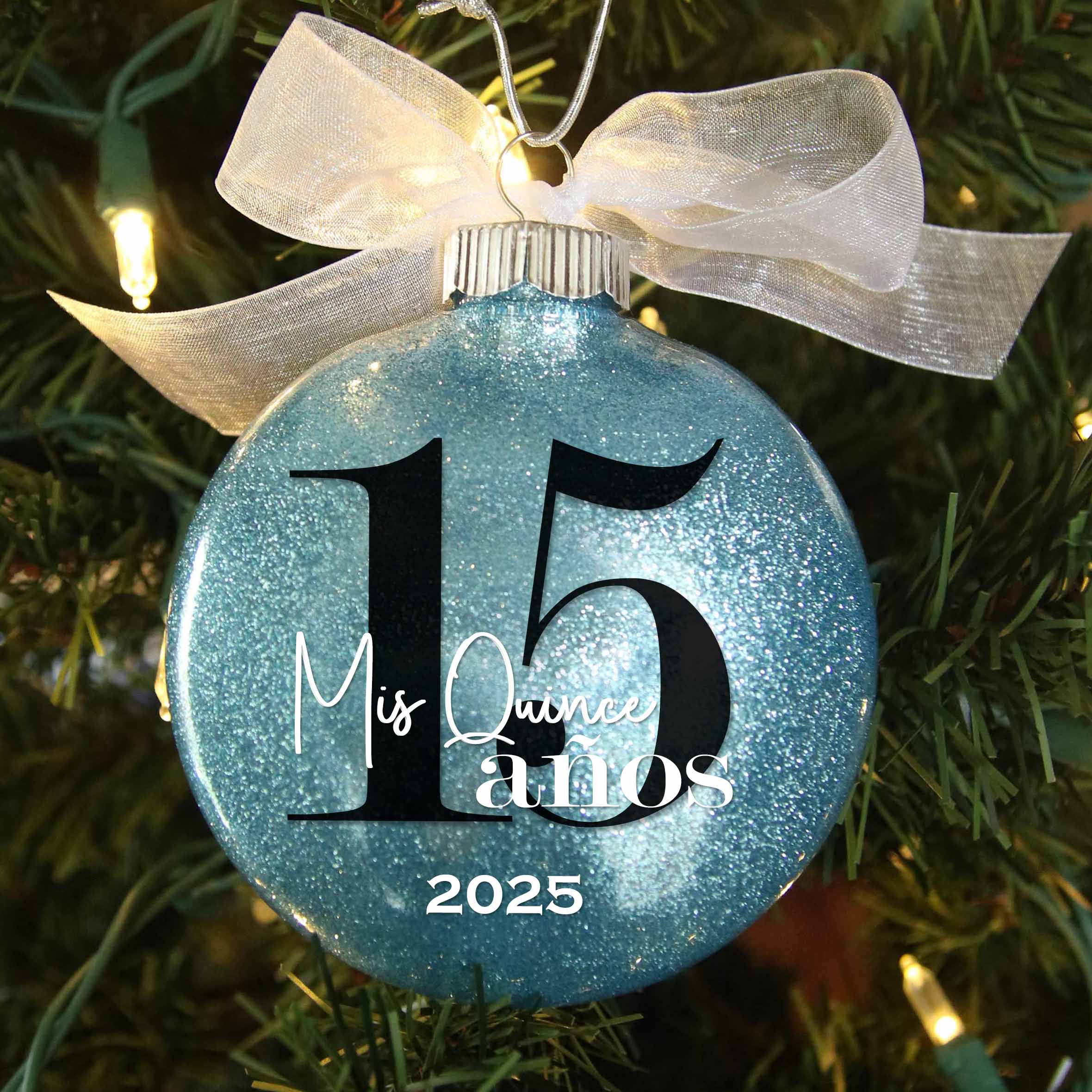Personalized 15 Mis Quince AÃ±os Glitter Ornament - Custom Name & Year Keepsake