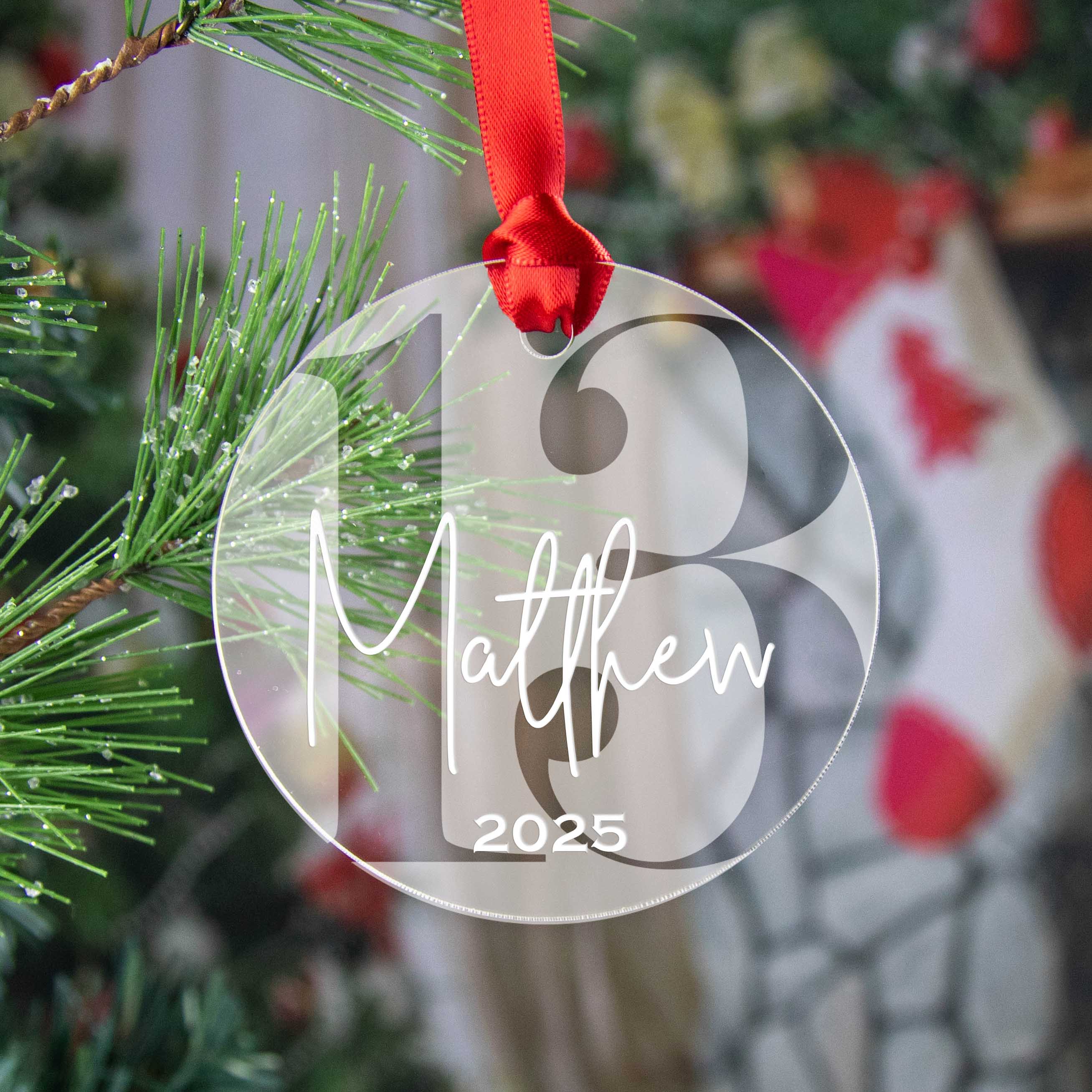 Personalized 13th Birthday Acrylic Christmas Ornament, Gift Box Included