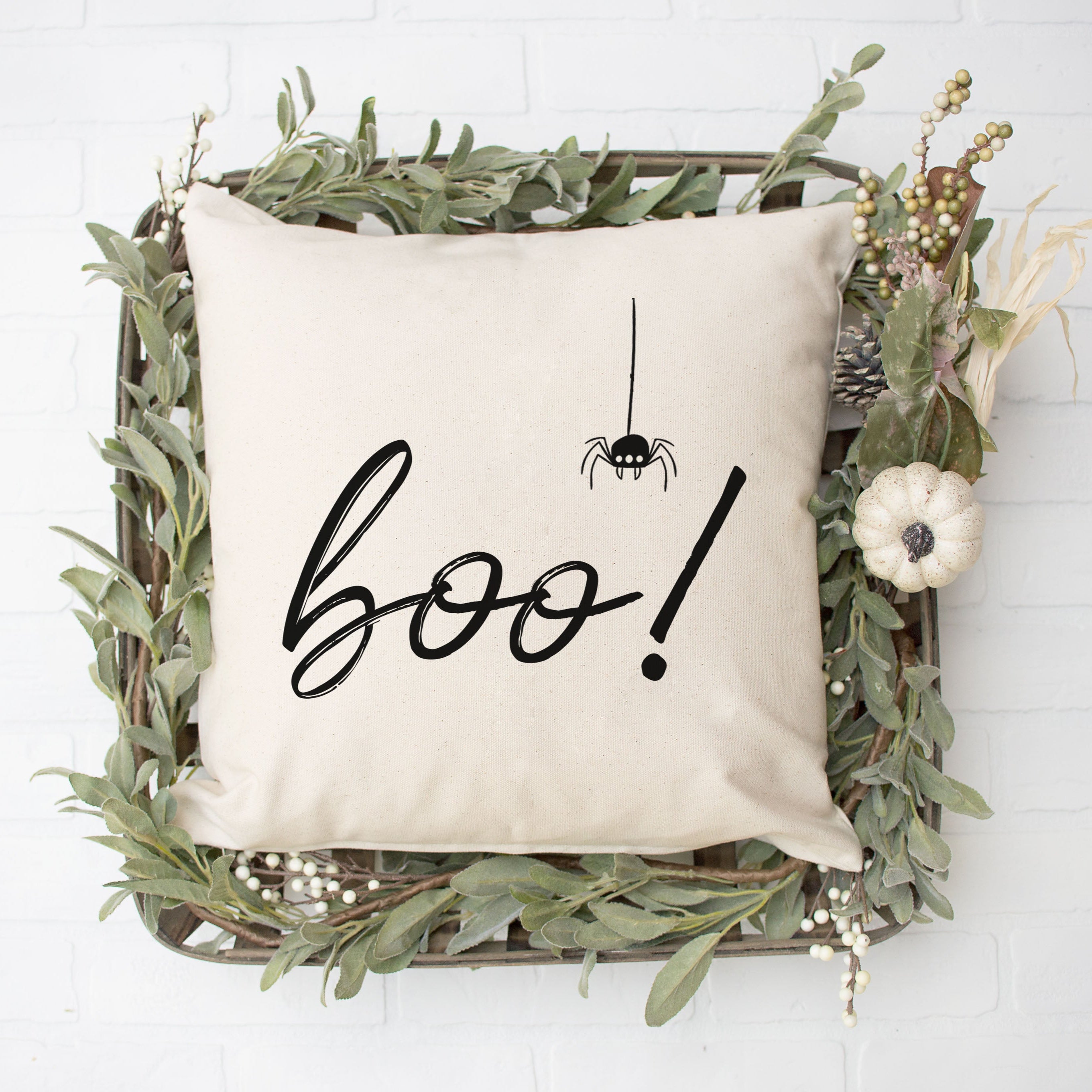 Boo! Halloween Pillow Cover – Black or Natural Cotton Canvas