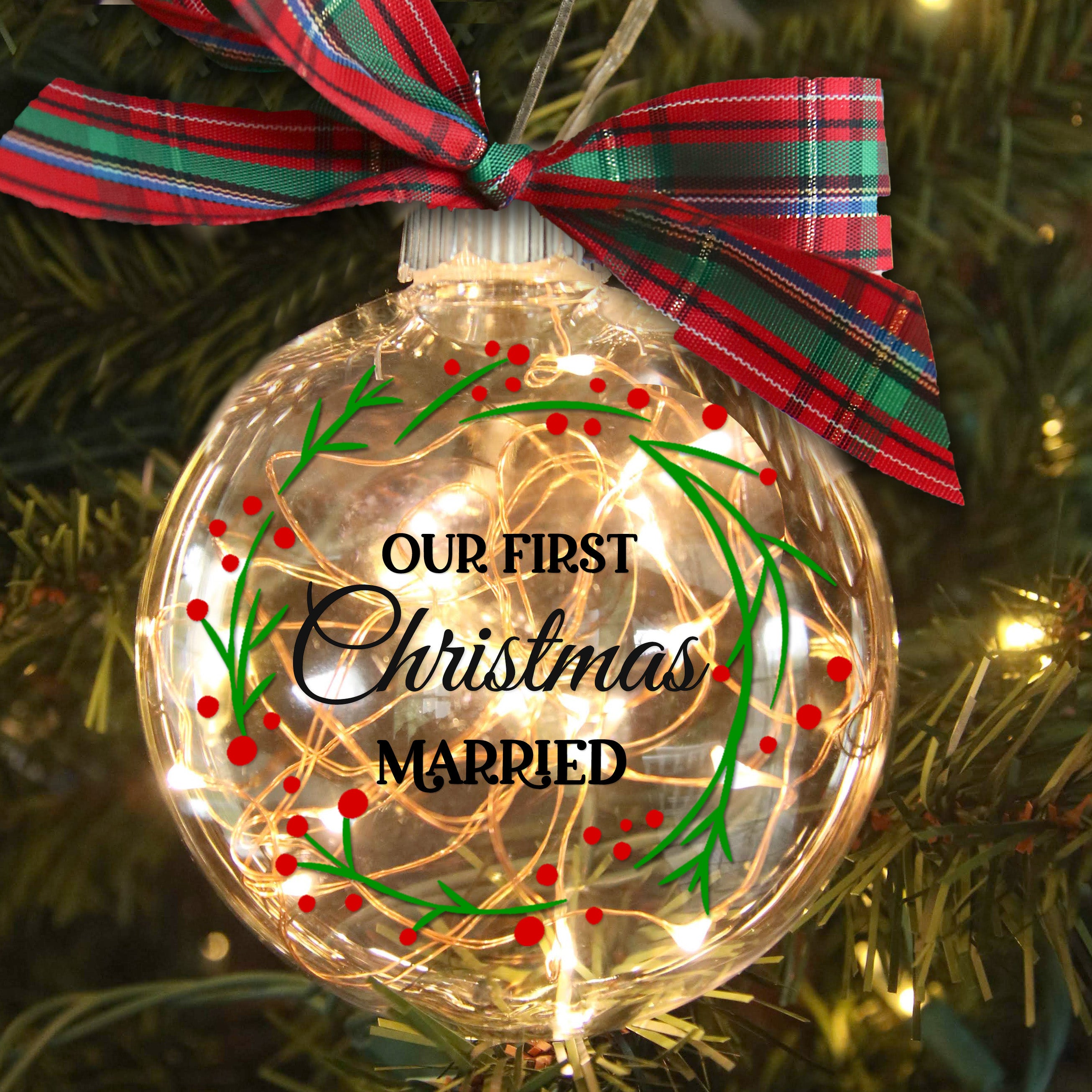 Personalized Our First Christmas Married Lighted Christmas Ornament - Newlywed Gift