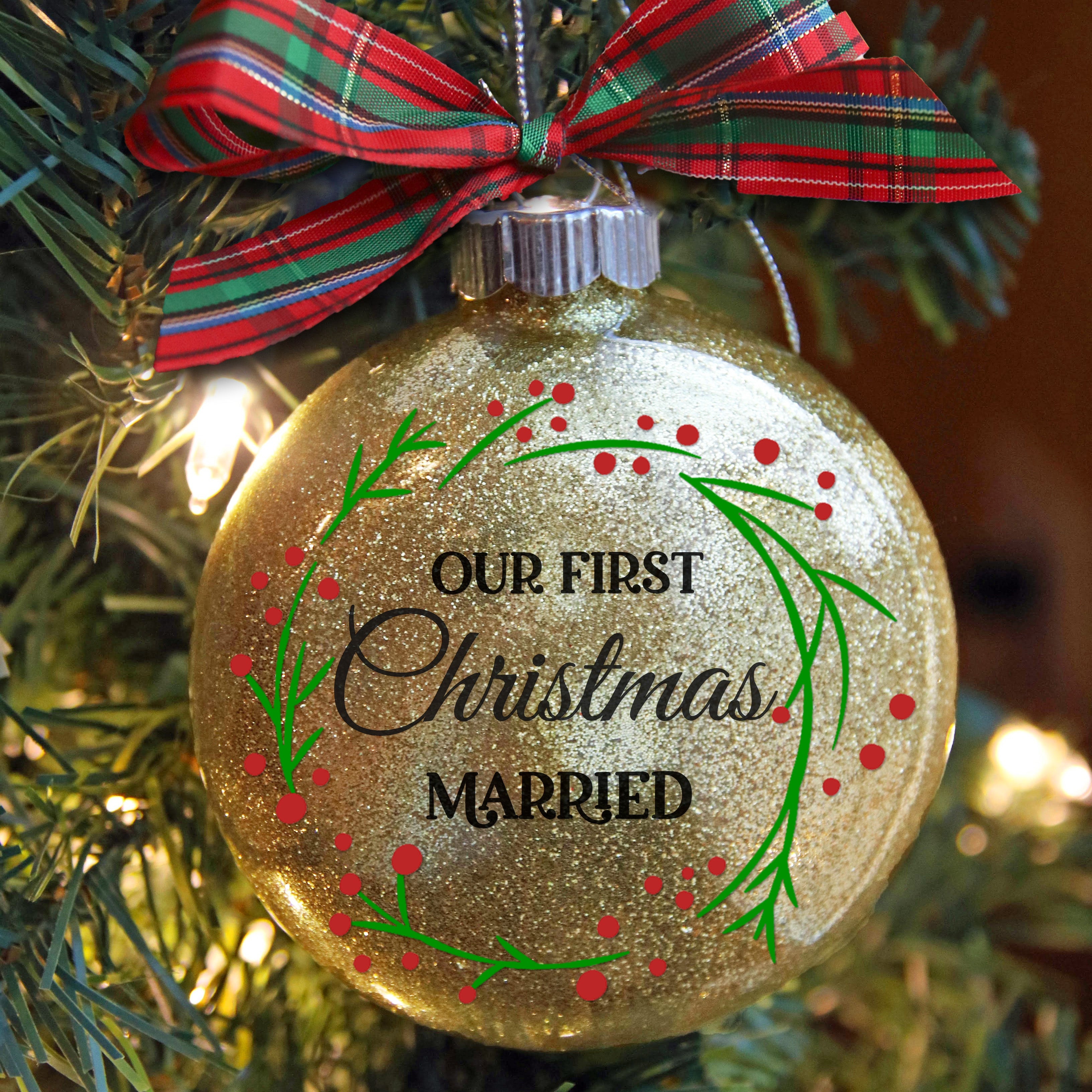 Personalized Our First Christmas Married Glitter Ornament Married